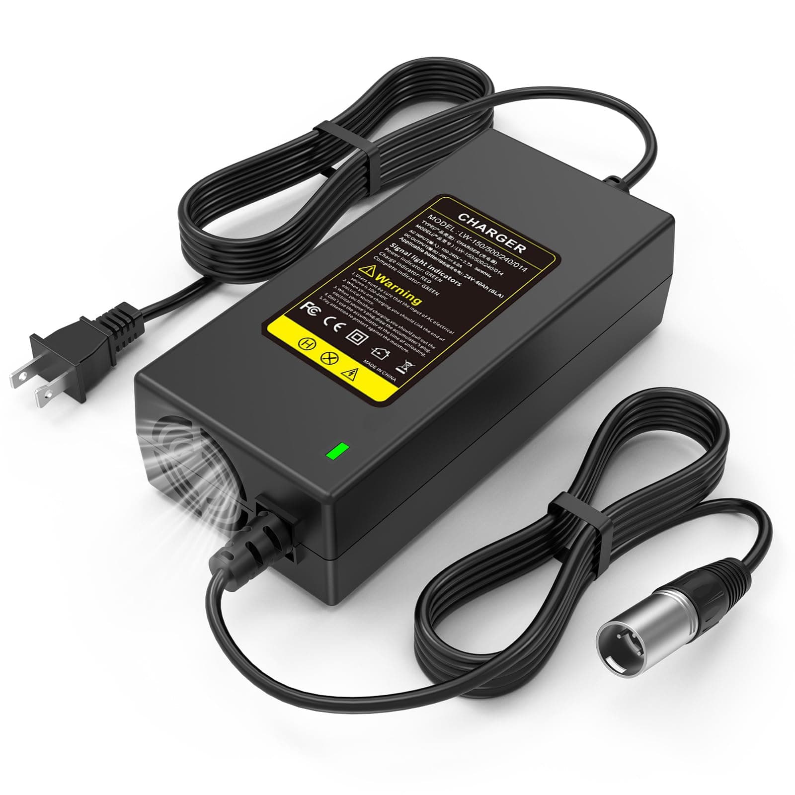 24V 5A 3-Pin Male XLR Connector Battery Charger for Lakematic, Pride Mobility, Jazzy Power Chair, Drive Medical, Golden Technologies, Shoprider, Rascal 200T/500T/301 PC 24BC5000TF-1