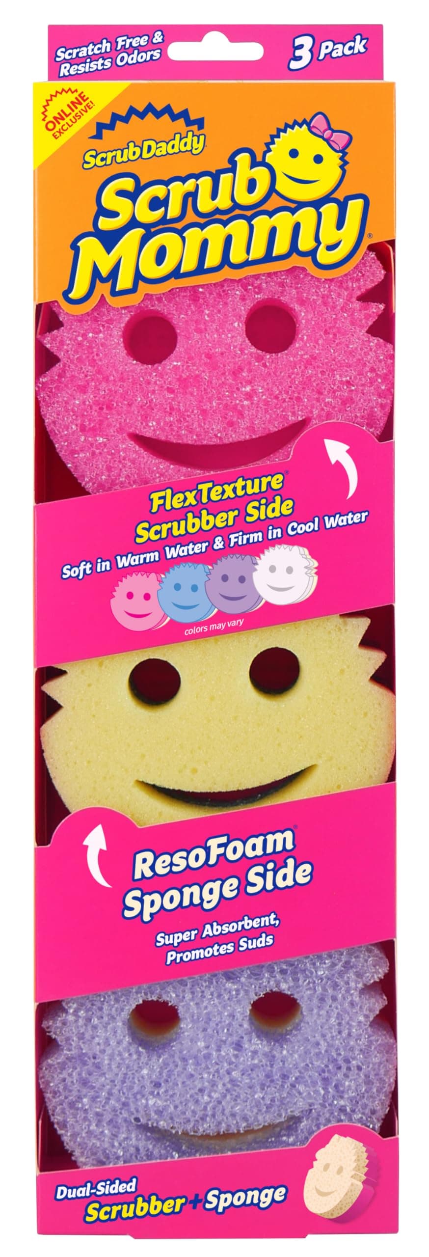 Scrub Mommy Sponges - Dish Scrubber + Non-Scratch Cleaning Sponges Kitchen, Bathroom + Multi-Surface Safe - Dual-Sided Dish Sponges for Scrubbing - Online Exclusive (3 Count)