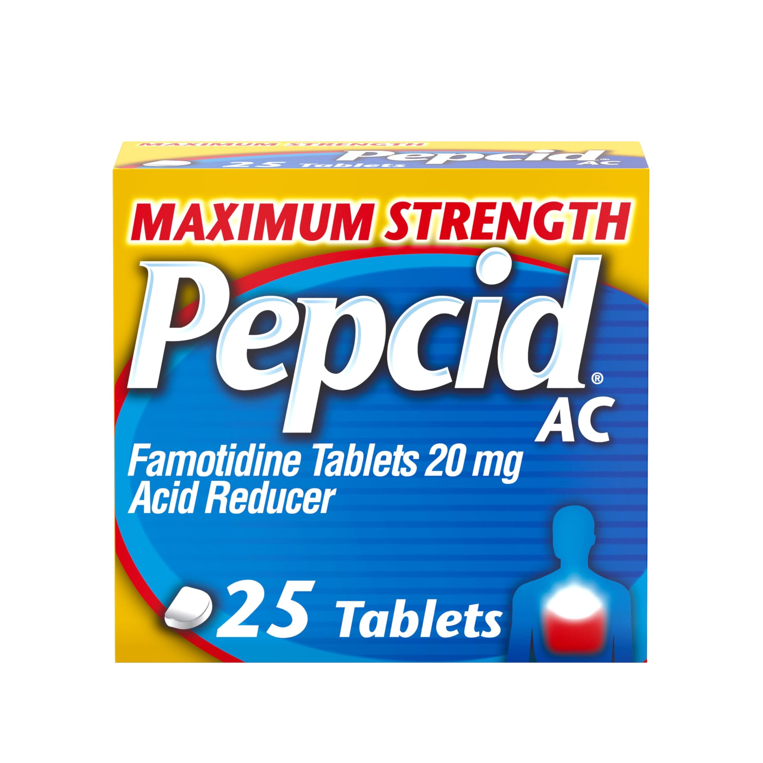 Pepcid AC Maximum Strength Heartburn Relief Tablets, OTC Medicine Prevents & Relieves Heartburn & Acid Reflux Due to Acid Indigestion, 20mg Famotidine Acid Reducer, Fast-Acting, 25 ct