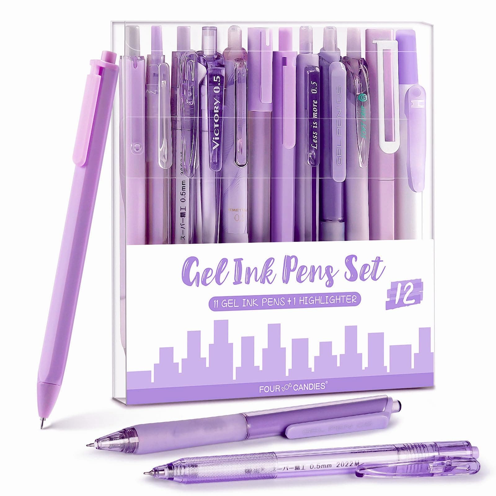 Four Candies Lavender Series Gel Pens, Black & Purple Ink Writing Pens with 0.5 mm Smooth Fine Point, School Office Stationery Supplies Desk Accessories Gifts for Women, Set of 12