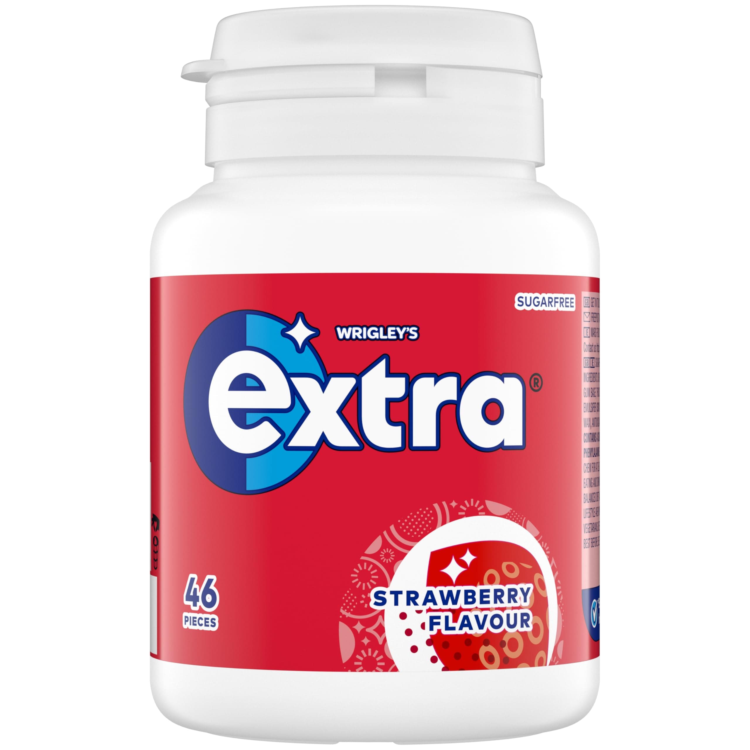 Wrigley's Extra Chewing Gum Bottle Sugar Free, Strawberry Flavour, 46 Pieces