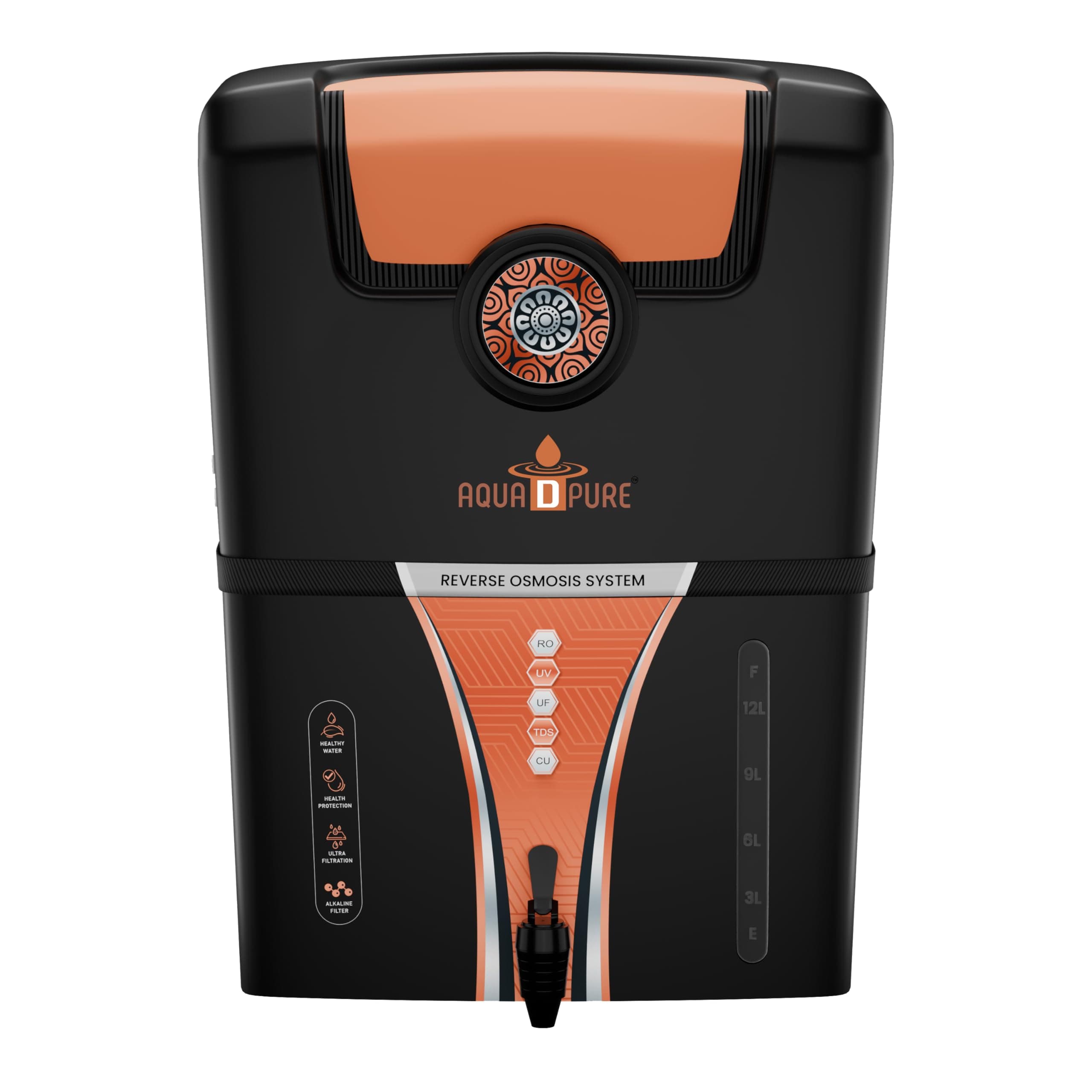 AQUA D PURE RO+UV Water Purifier with Aqua Copper Infuser Technology | RO + UV + UF + Active Copper+ TDS Control, 12 LPH Output, 12L Storage, Blue