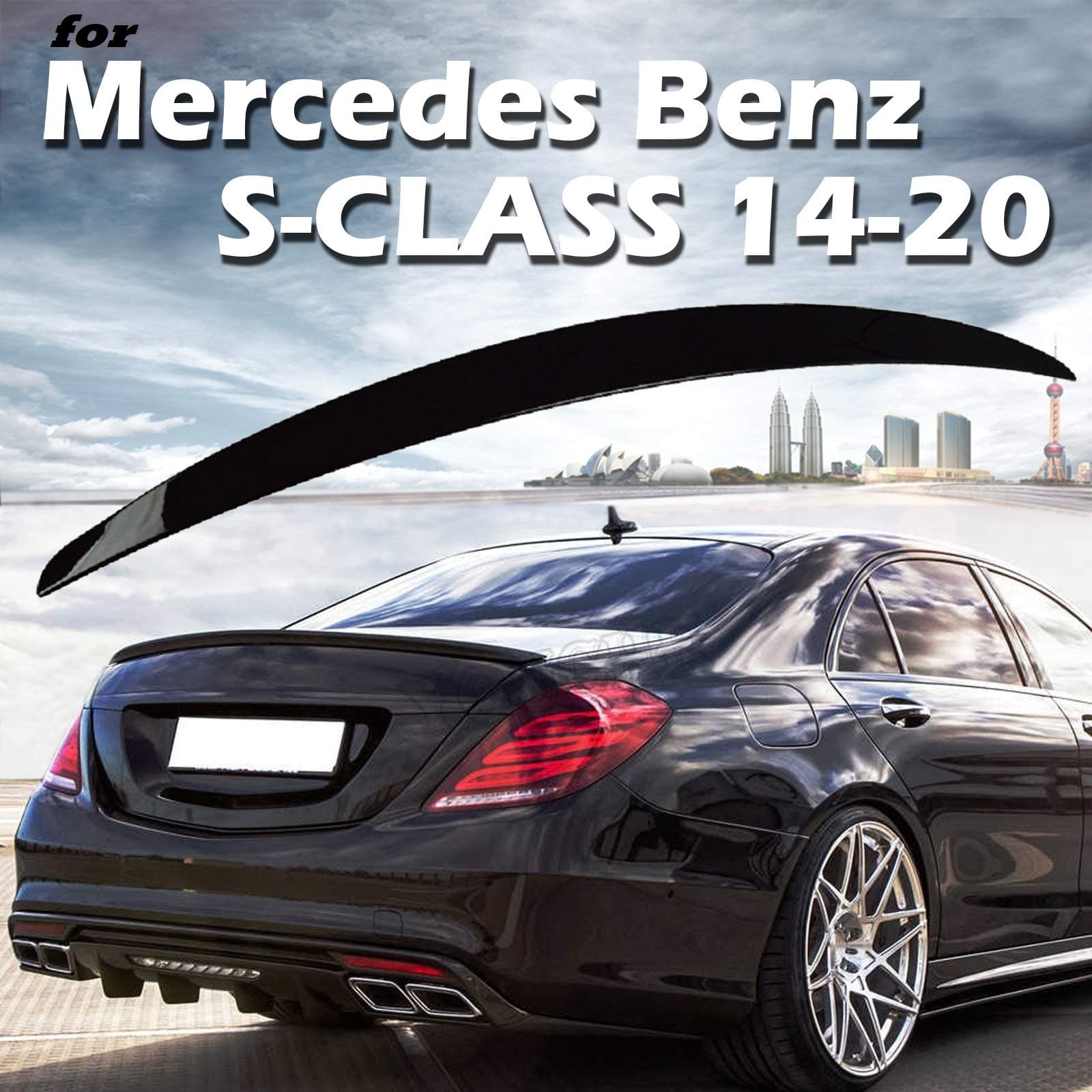 2014-2020 Black Rear Spoiler Wing for Mercedes Benz S Class W222 Sedan S450 S550 S560 S63 4 Door Piano Gloss Trunk Lid Duckbill 2015 2016 2017 2018 2019