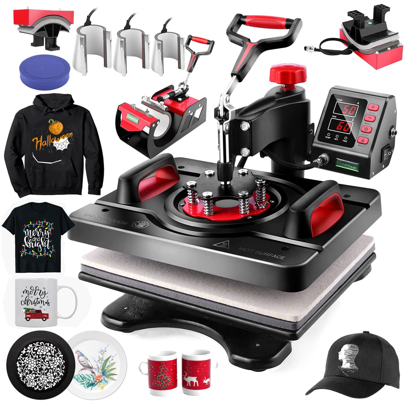 AKEYDIY Professional 8 in 1 Heat Press Machine Sublimation Machine 12" X 15" Shirt Press Machine 360° Swing Away - Industrial-Quality Digital Sublimation Heat Press Machine for T Shirt Mug Hat Plate
