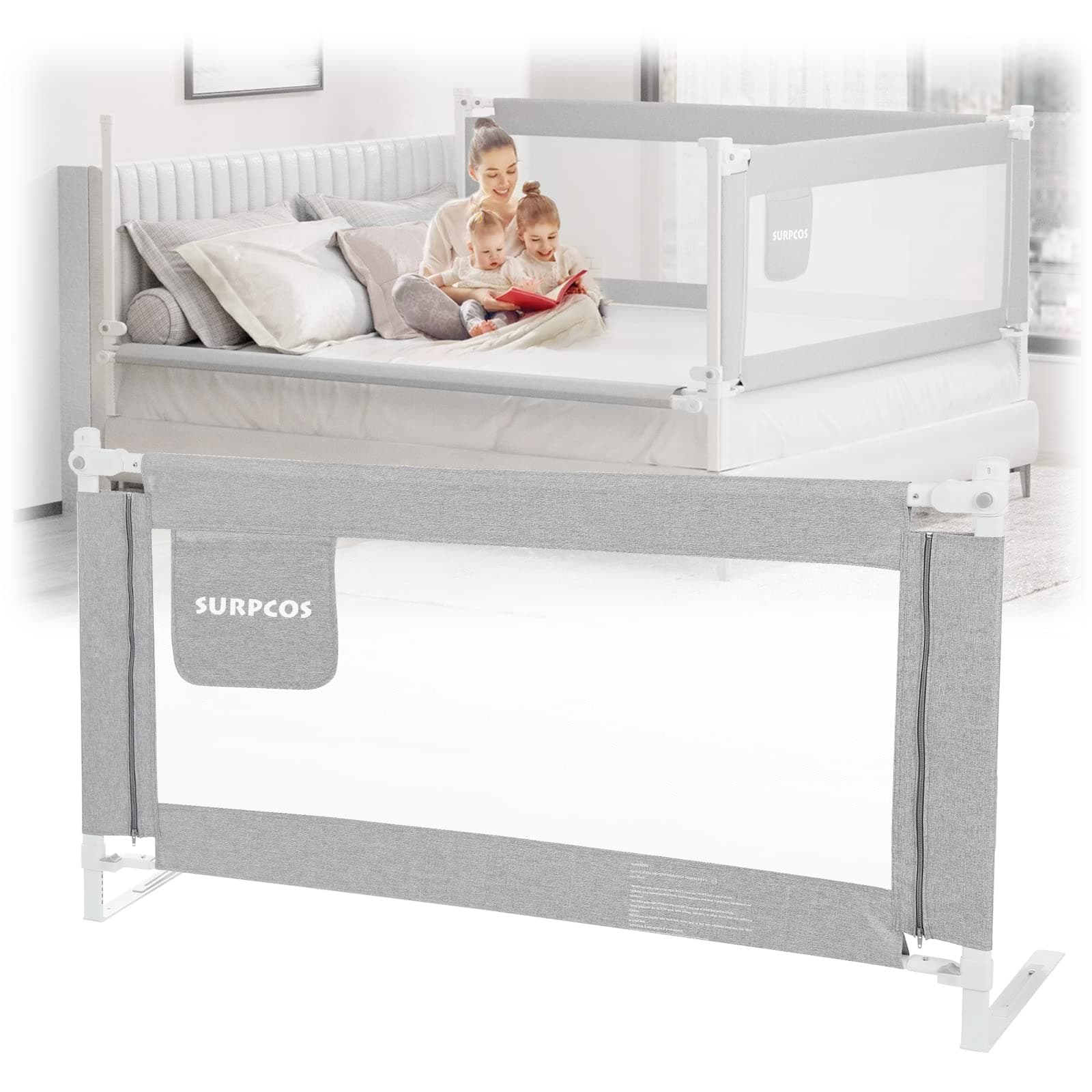 SURPCOS Bed Rails for Toddlers -New Upgraded Extra Long Bed Guardrail for Kids Great Fit for Twin, Double, Full-Size Queen & King Mattress, Grey (78.7 x 30in)
