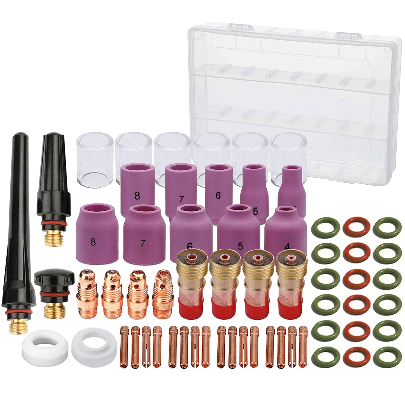 63PCS TIG Welding Torch Accessories kit Nozzle Collets Body Stubb Stubby Gas Lens #10 Glass Cup Kit for WP-17/18/26