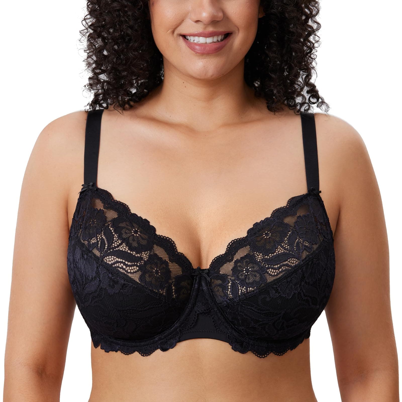 DelimiraWomen's Full Coverage Non-Foam Floral Lace Plus Size Underwired Bra
