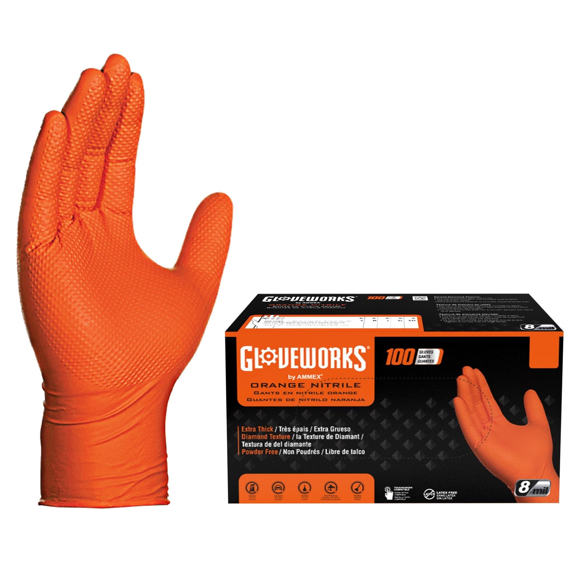 8 Mil Orange Nitrile Disposable Gloves Heavy Duty Industrial RDT for Mechanic and Automotive, XXL Box of 100