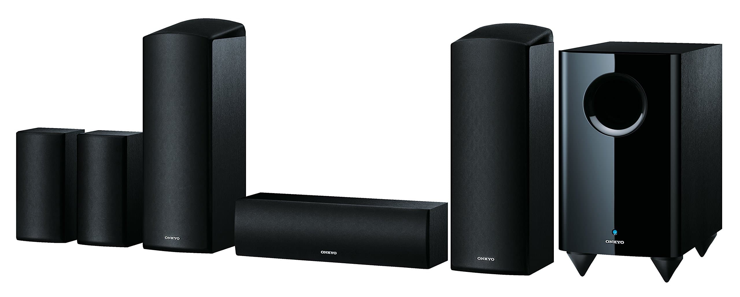 Onkyo SKS-HT588(B) 5.1.2 Channel Home Cinema Speaker System (6-piece), Dolby Atmos Capable, 130 Watt Power Handling, 80 Watt Active Subwoofer, Surround Speaker Wall-Mountable, Black
