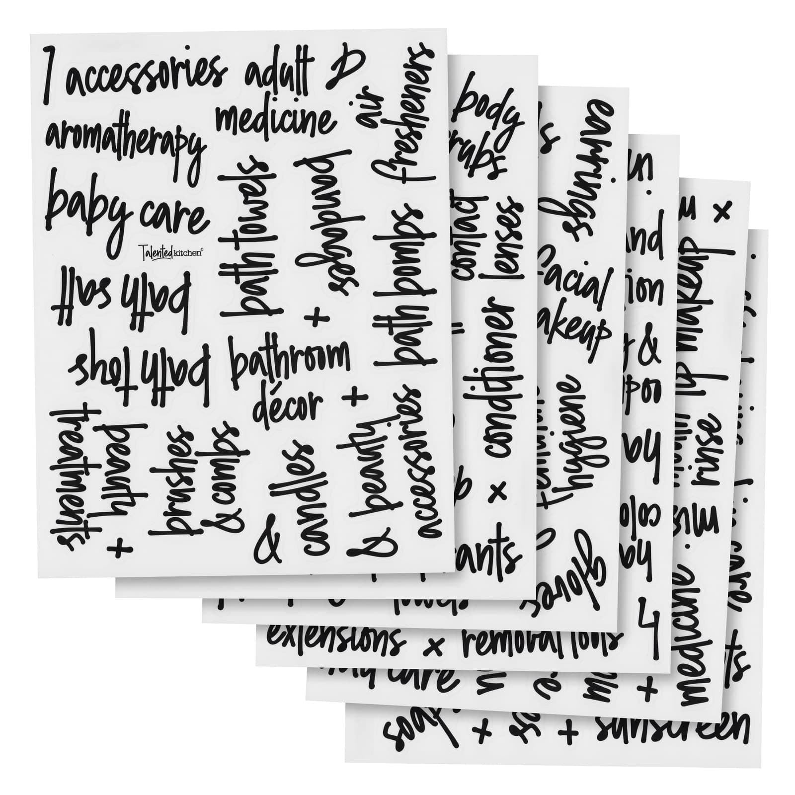 Bathroom Labels for Containers - Transparent Vinyl, Black Script, 192 Stickers - Labels for Jars & Makeup Storage Tags - Preprinted Waterproof Tags for Bathroom & Makeup Organization