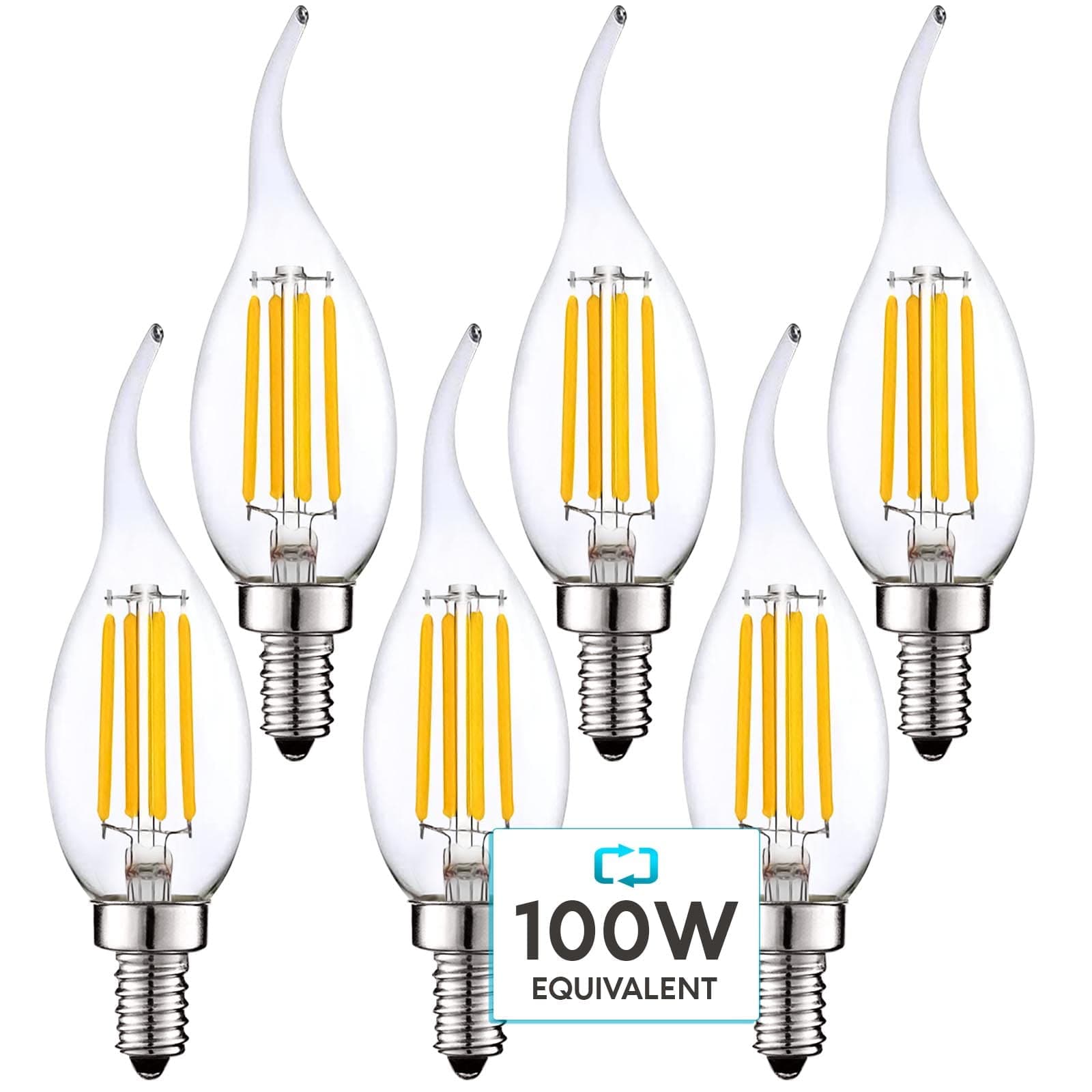 LUXRITE Candelabra LED Light Bulbs 100 Watt Equivalent, 800 Lumens, 3000K Soft White, 7W, CA11 Dimmable Chandelier Light Bulbs, Damp Rated, Clear Glass, Flame Tip Shape, UL Listed, E12 Base (6 Pack)