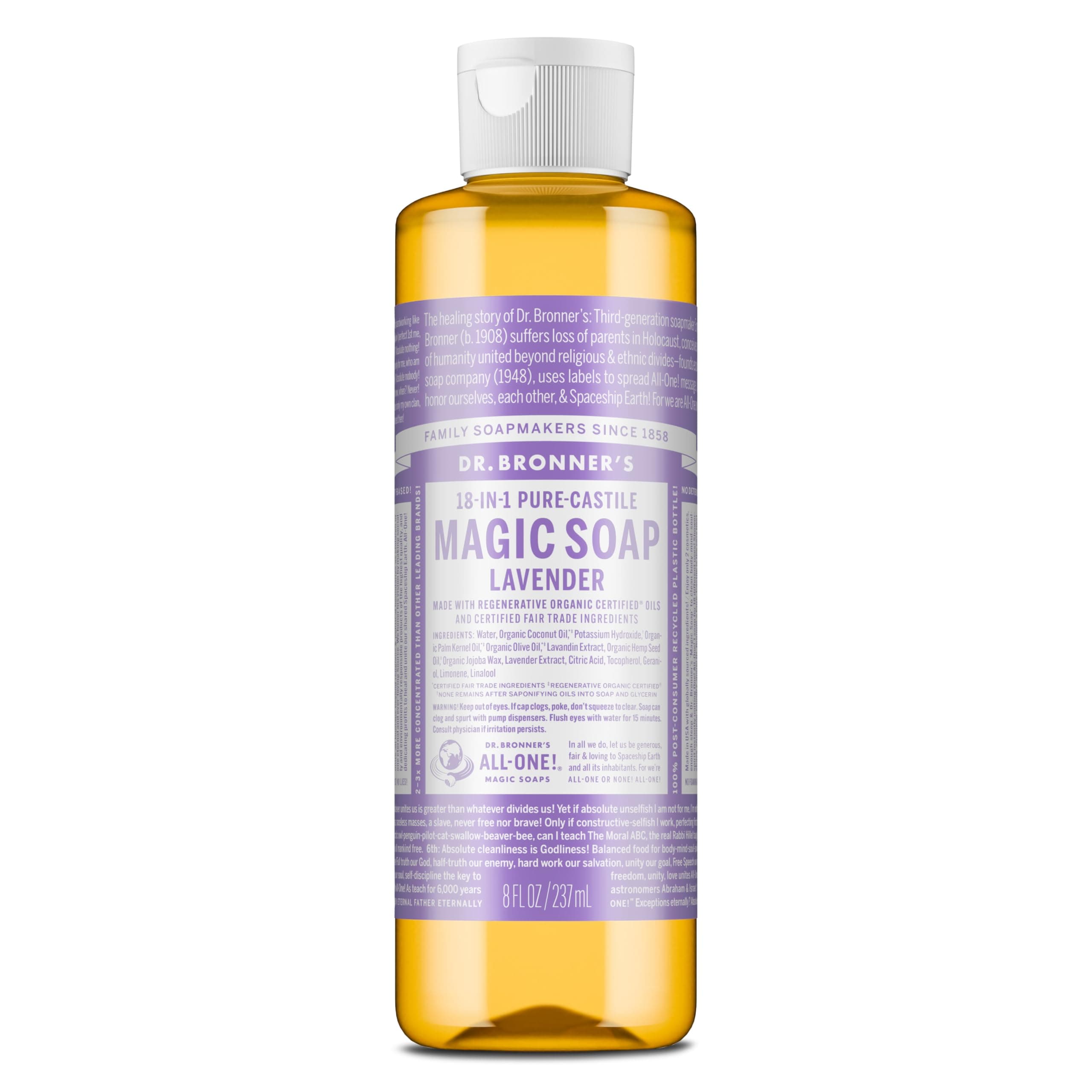 Magic Soap-Pure-Castile Liquid Soap (Lavender, 8 ounce)-Regenerative Organic Certified Oils, 18-in-1 Uses: Body, Hair, Laundry, Pets & Dishes, Concentrated, Vegan, Non-GMO