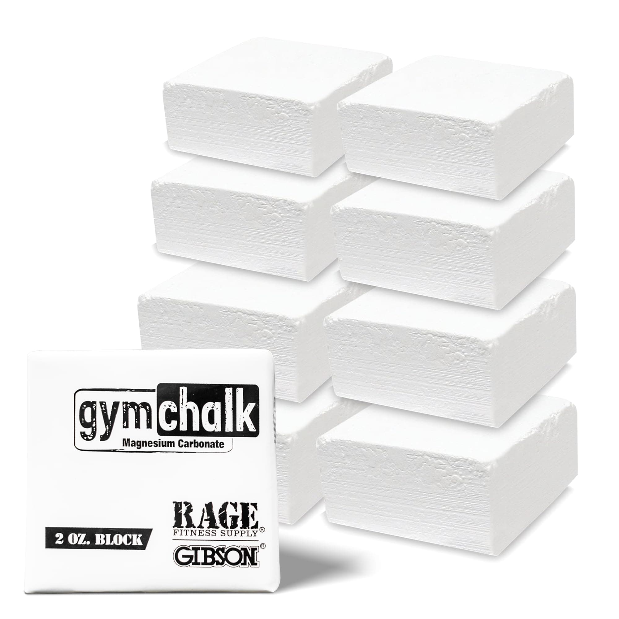 Rage Fitness Gibson Athletic Premium Block Gym Chalk, 1Lb, Consists of (8) 2 oz Blocks, Magnesium Carbonate, Gymnastics, Weightlifting, Rock Climbing White