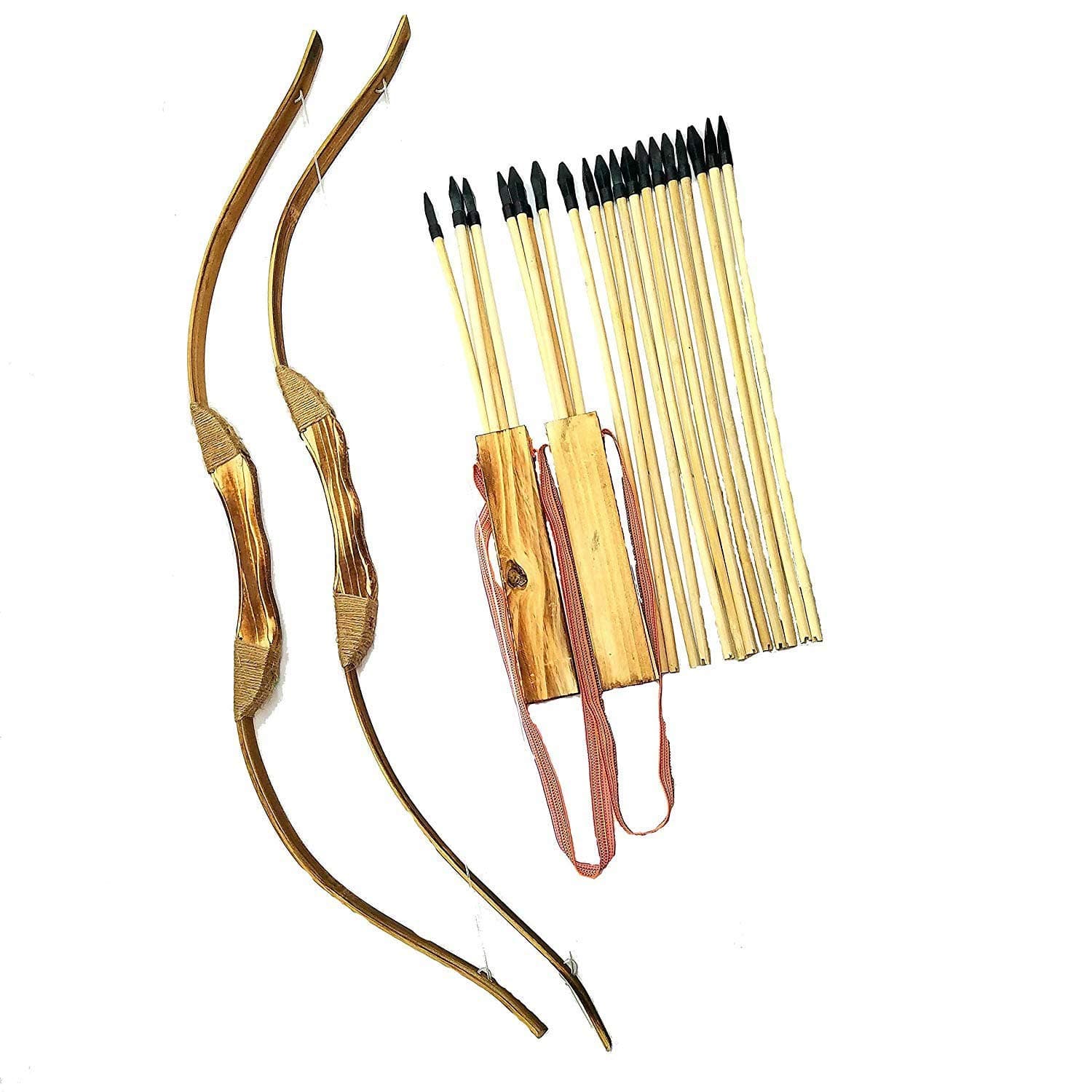 2-Pack Handmade Wooden Bow and Arrow Set-24 Wood Arrows and 2 Quiver.