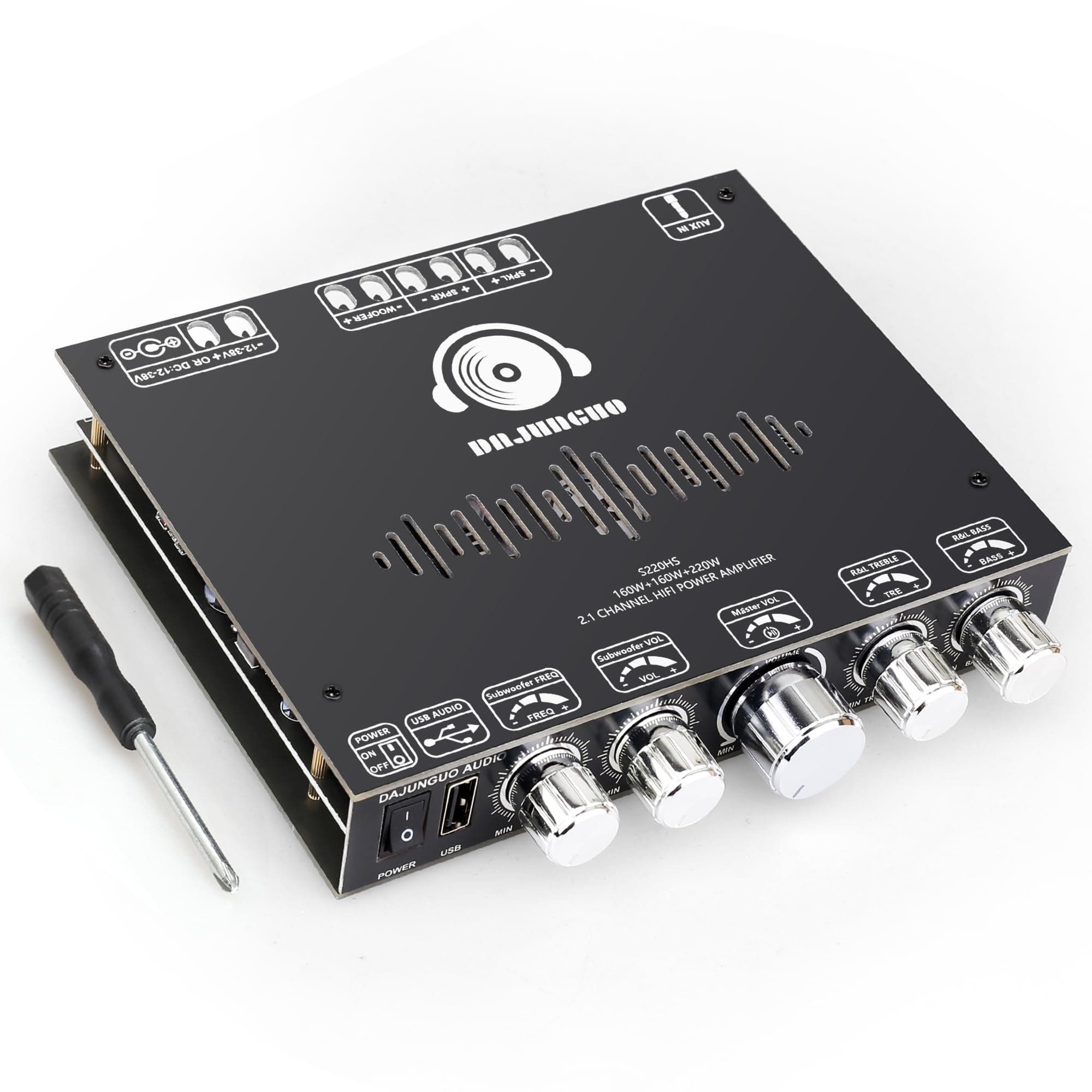 S220HS 2.1 Channel Bluetooth Power Amplifier Board, TDA7498E Chip 160W×2+220W, 12V-38V Audio Power Amplifier Module, Support Custom Bluetooth Name and Set Bluetooth Password