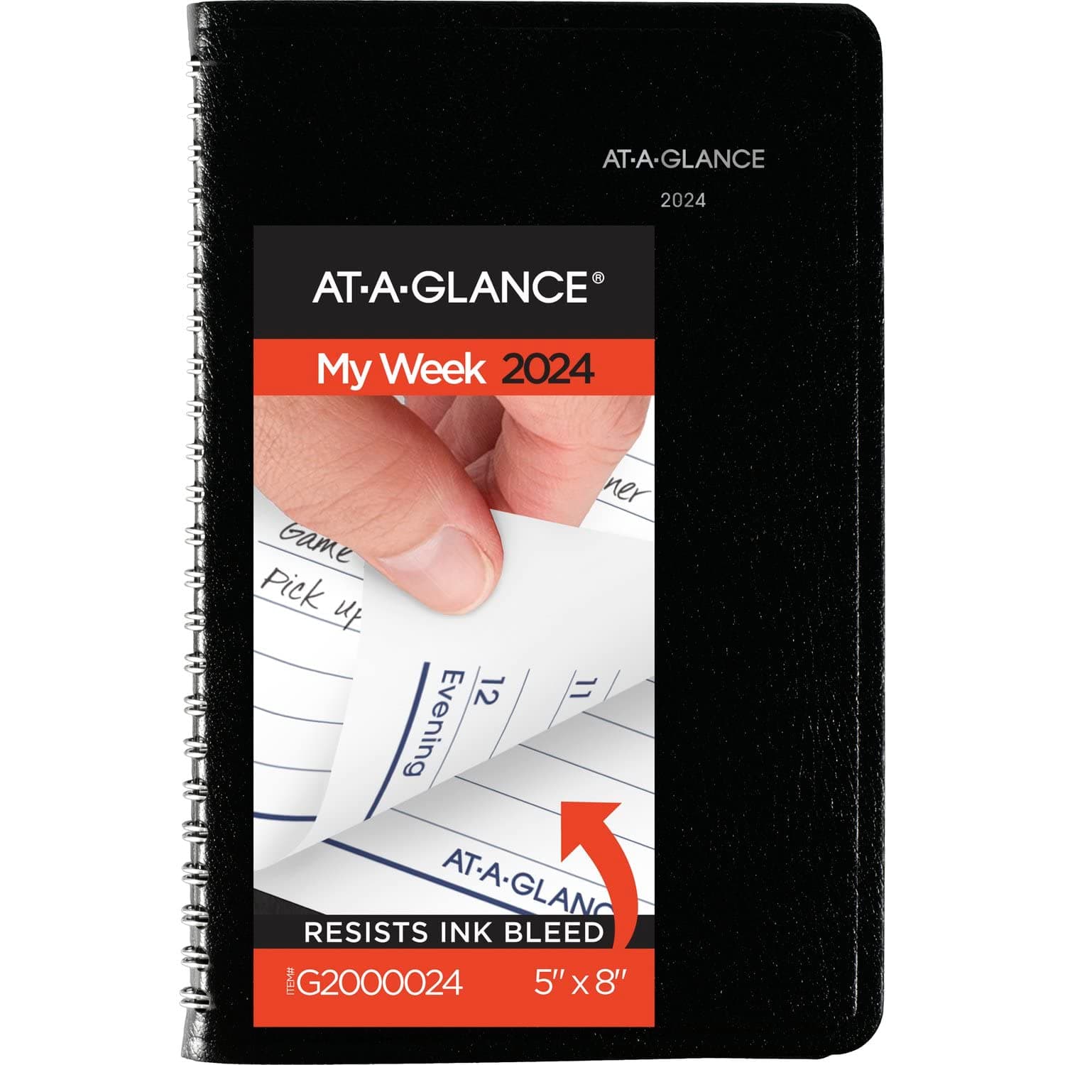 2024 Weekly Appointment Book & Planner, DayMinder, 5" x 8", Small, Spiral Bound, Black (G2000024)