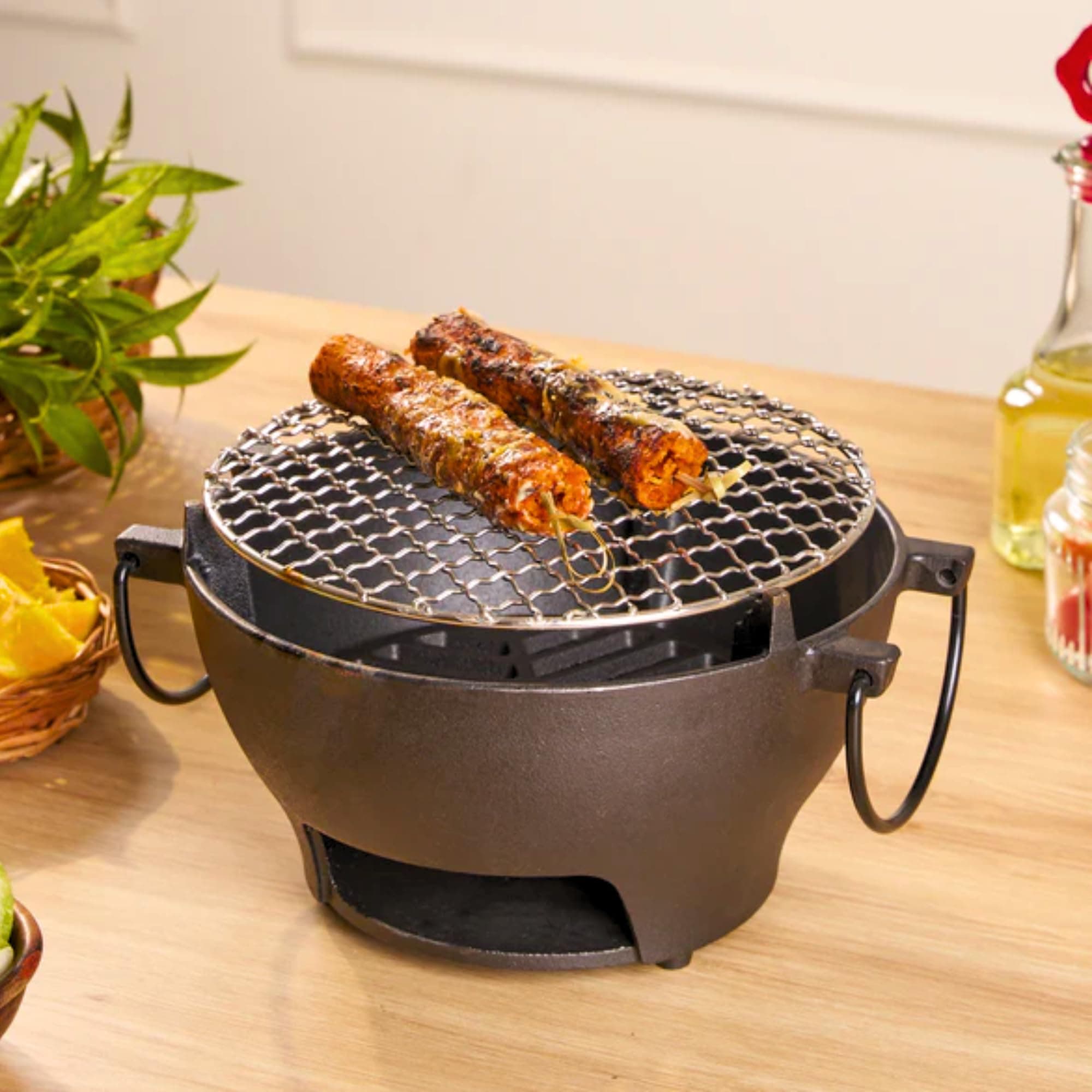 HomeEssentials Cast Iron Griller Barbeque Grill - Durable Barbeque Grill & BBQ Grill Set for Home | Ideal Barbecue Grill for Indoor & Outdoor Cooking | Perfect for Grilling and Frying