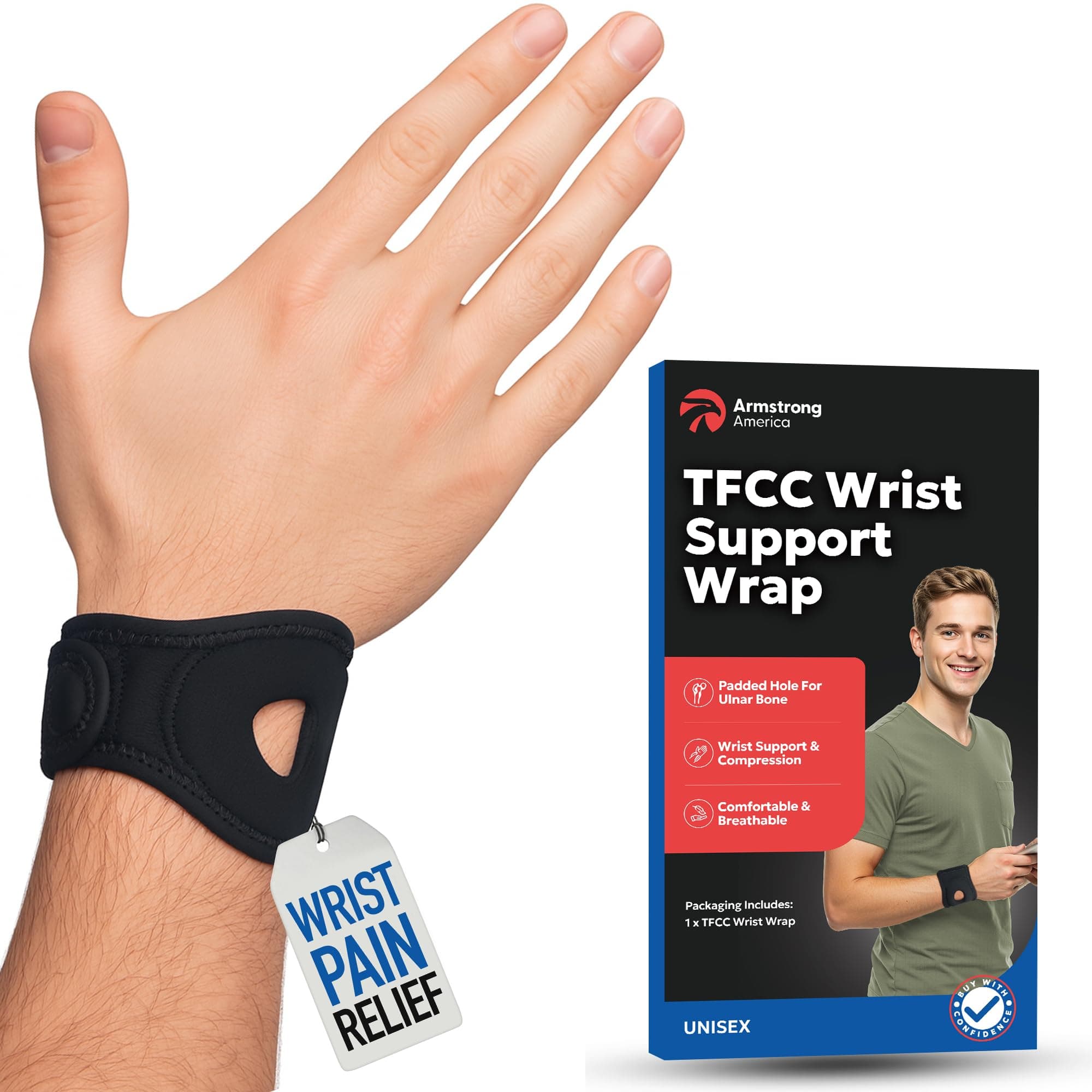 Wrist Wrap Compression Wrist Brace For TFCC Tears | Carpal Tunnel Pain & Tendonitis Relief | Padded Hole For Ulnar | Wrist Support For Working Out | Wrist Wraps for Men Women | Fits Both Wrists