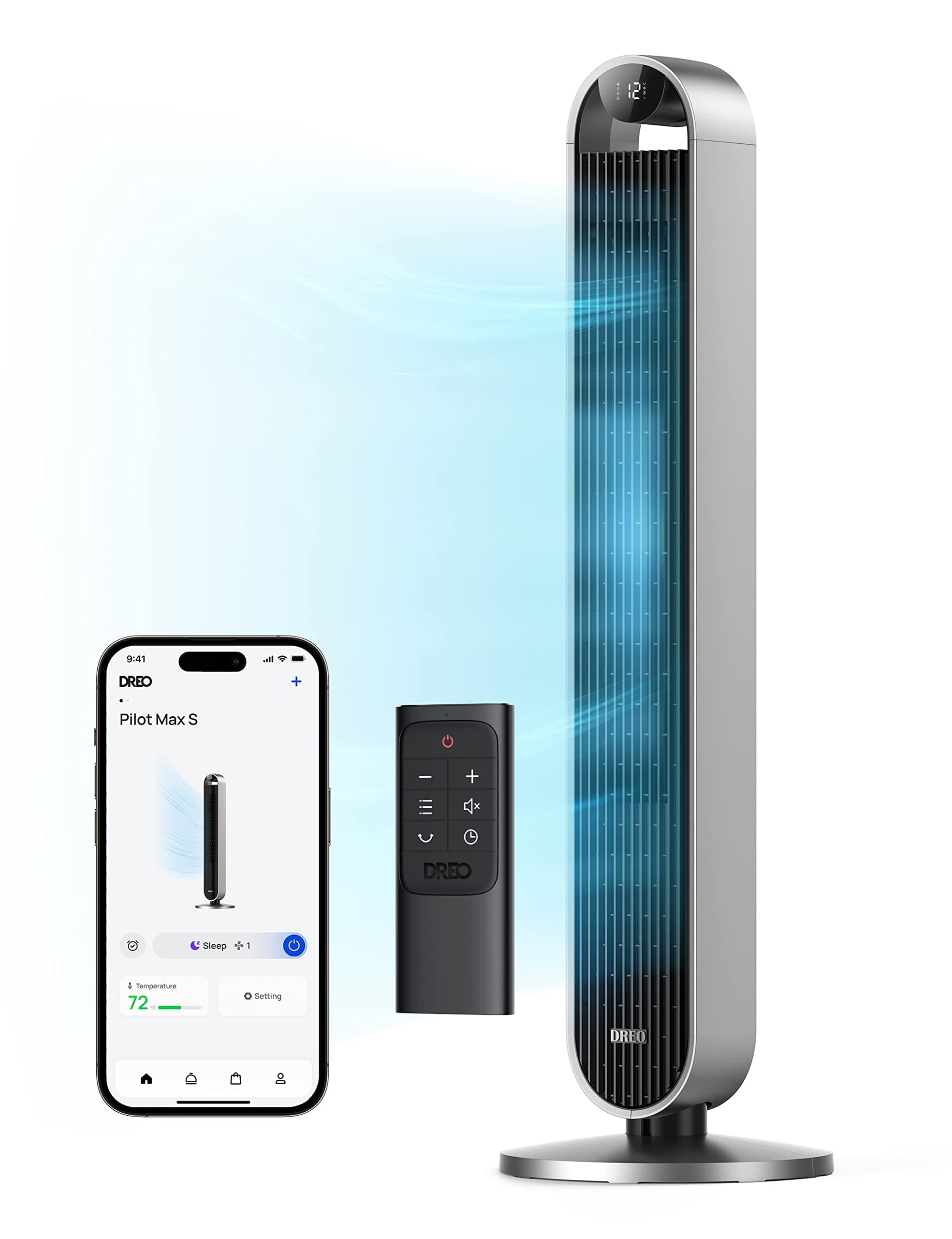 Dreo Tower Fan with 106cm Remote Control, 1-12 Hour Timer, 36W Silent Standing Fan with Oscillation 120 Degrees, 12 Speeds, 4 Modes, Mobile Fan for Home Office