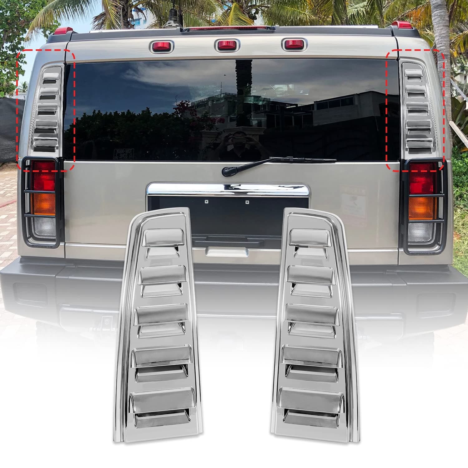 Rear Upper Tail Light Lamp Vent Cover Guard Trim Chrome Exterior Accessories Fit for Hummer H2 2003-2009（2 pcs）