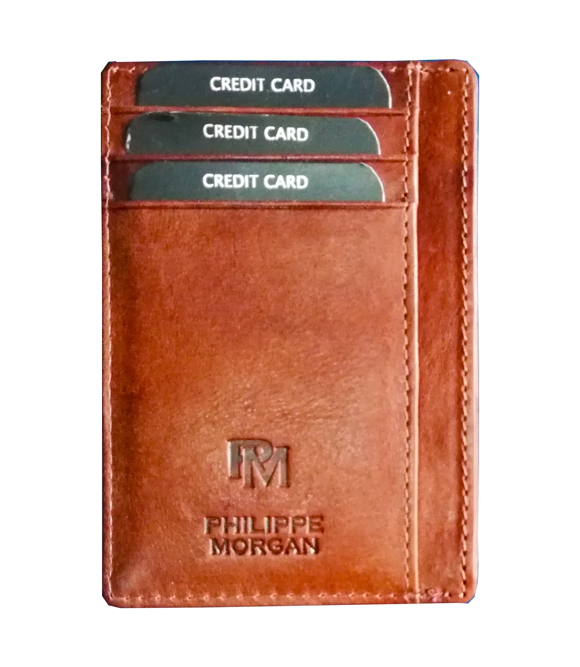 PHILIPPE MORGAN Genuine Leather Minimalist Front Pocket RFID Blocking Slim Wallet for Men (SLIM)