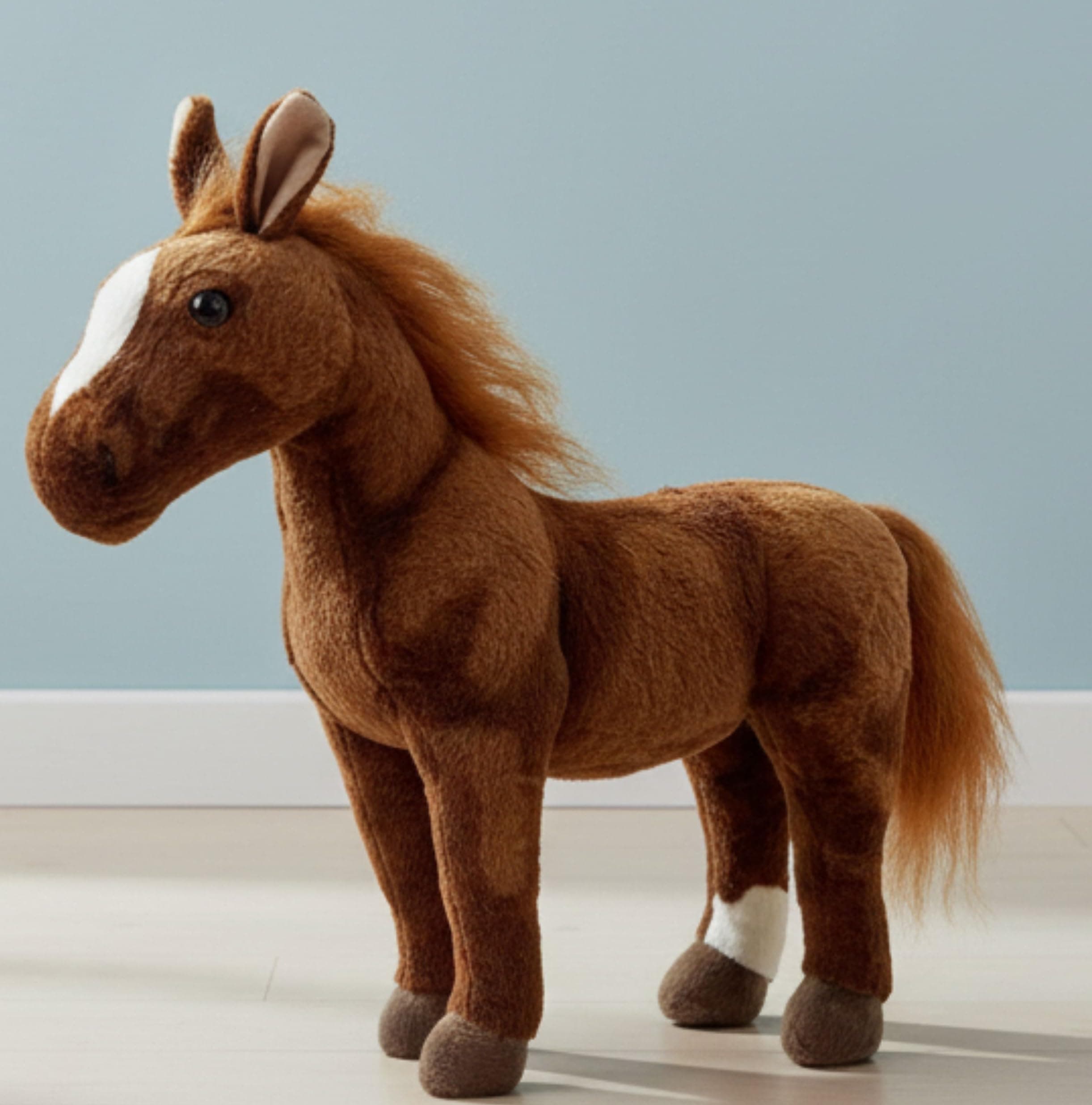 Tickles Soft Stuffed Plush Animal Standing Horse Toy for Kids (Size: 40 cm Color: Brown)