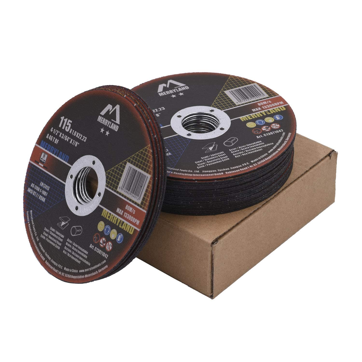 Merryland Cut Off Wheel 4 1/2 inch for Angle Grinder, Metal Cutting Wheel 4.5 X .045 X 7/8 Ultra Thin 25 Pack, Iron Stainless Steel Cutting Disc, Craft-Line C13071042