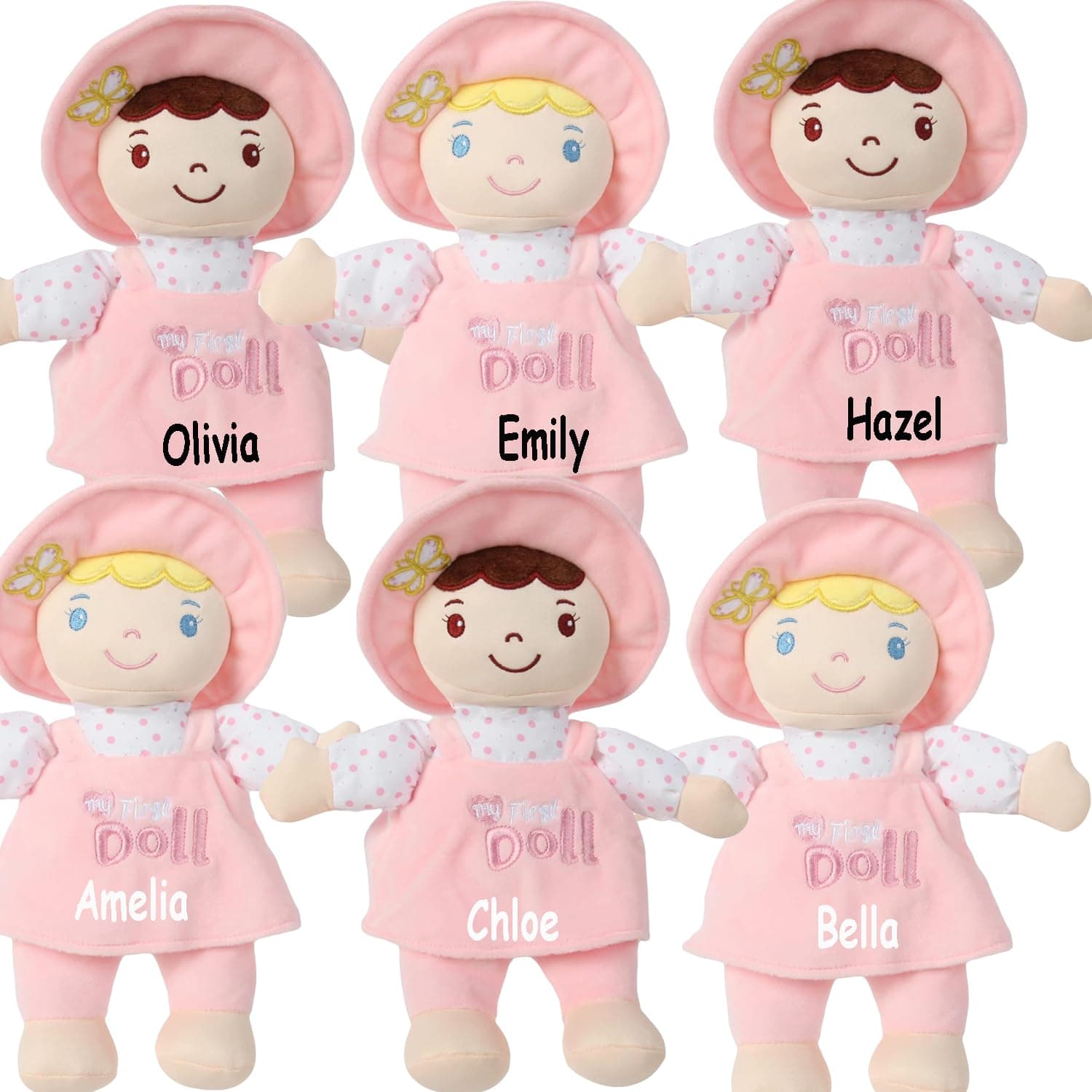 Personalized Soft First Baby Doll - My First Dolly Baby Dolls for Toddlers & Babies - 10 Inches, Brown (with Gift Bag)