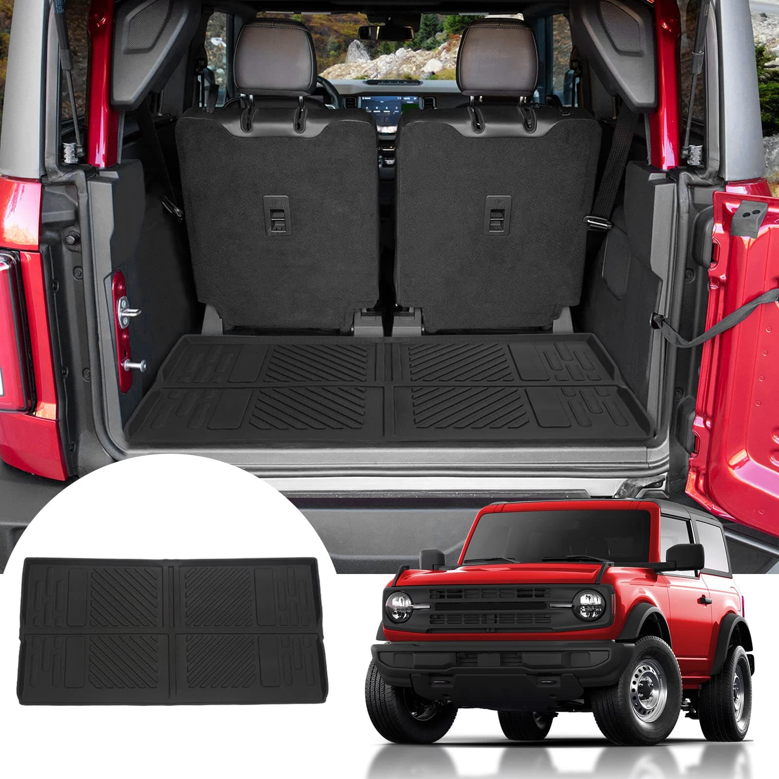 Mabett Cargo Liner Trunk Mat for Ford Bronco Accessories 2026,2021-2025 2-Door TPE Material All-Weather Trunk Liner to Prevent Movement and Vibration of Goods