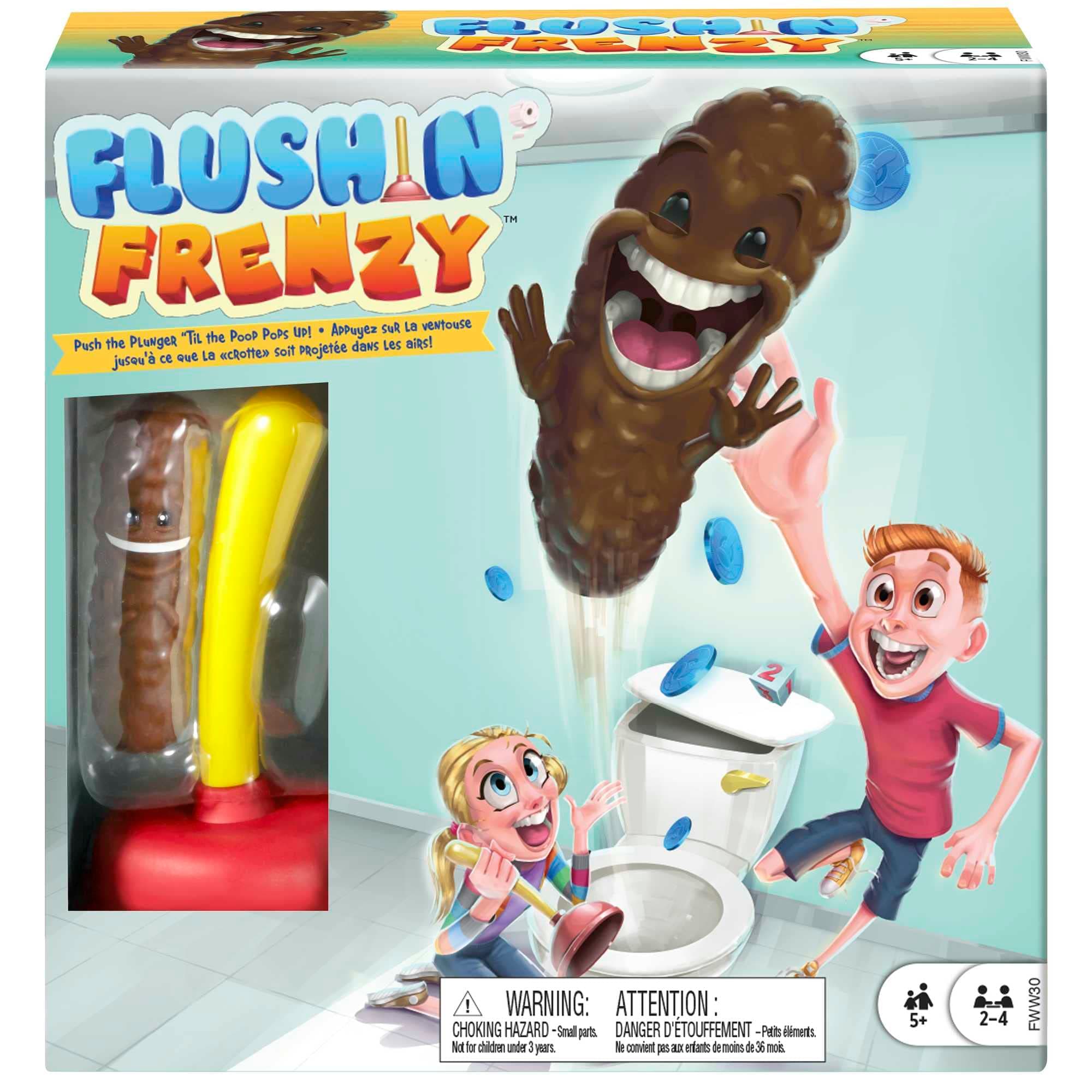 Mattel Games Flushin´Frenzy, Kids game, 2 to 4 players, age 5 and older, be the first to grab the "poop", FWW30