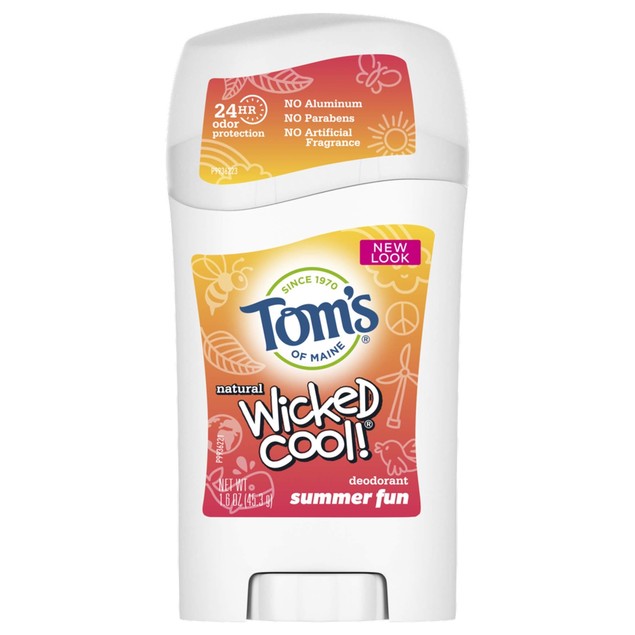 Tom's of Maine Aluminum-Free Wicked Cool! Natural Deodorant for Kids, Summer Fun, 1.6 oz.