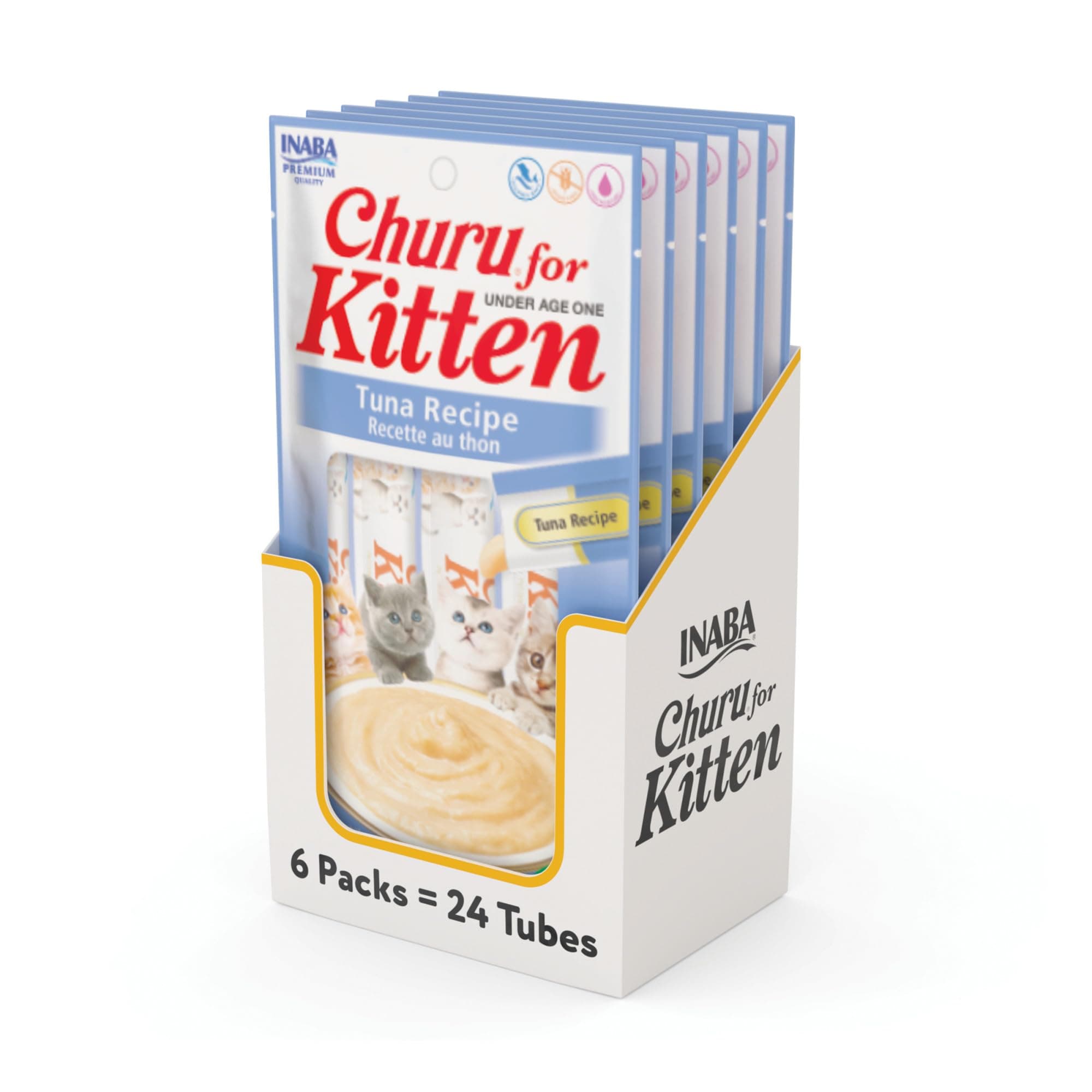 Churu for Kittens, Creamy, Purée Lickable Cat Treats with DHA, EPA, Vitamin E & Taurine, 0.5 Ounces Each, 24 Tubes (4 per Pack), Tuna Recipe