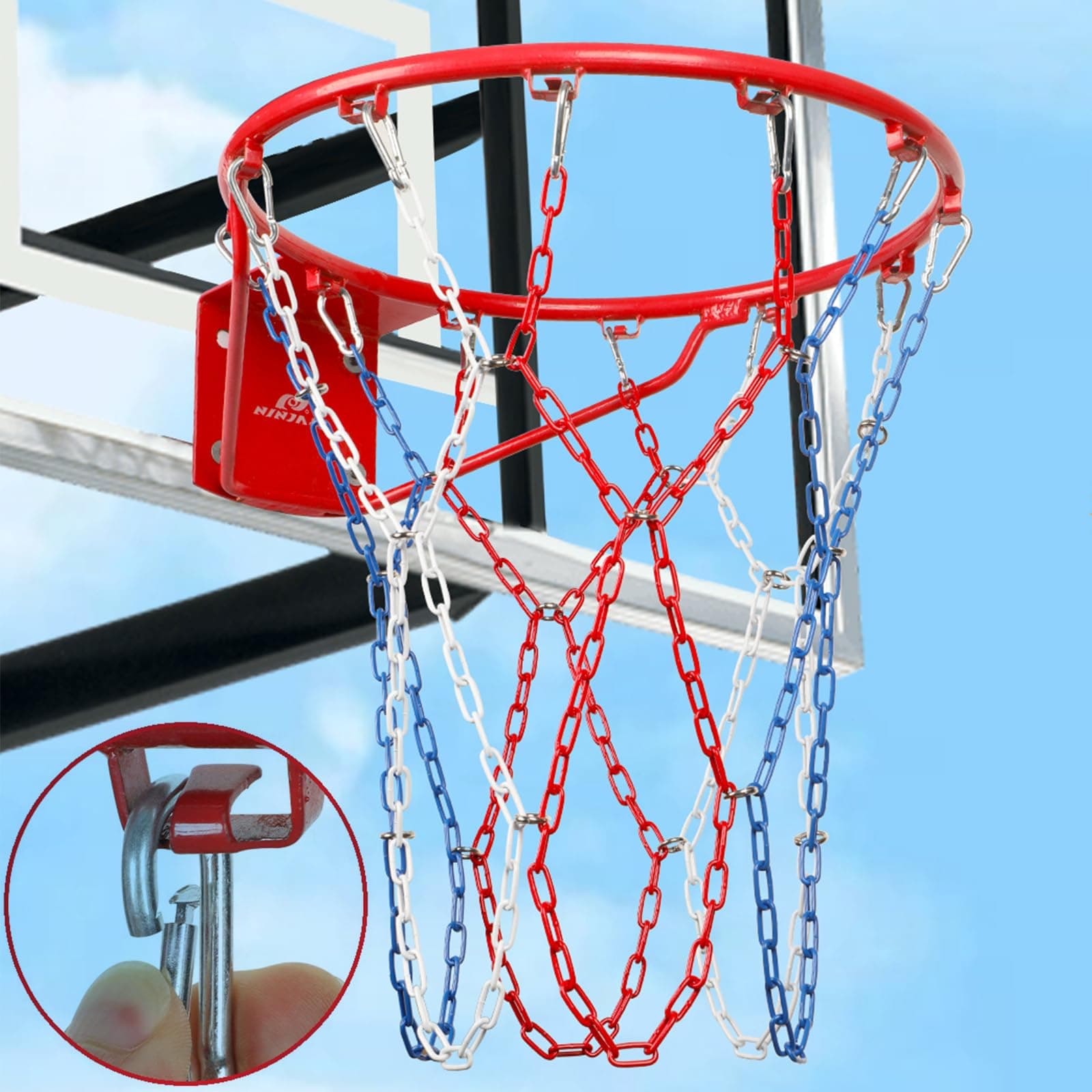 Basketball Net Heavy Duty Replacement,Carbon Steel Chain Basketball net, Anti-Rust Use Indoor Outdoor Standard 12 Loops Hoop