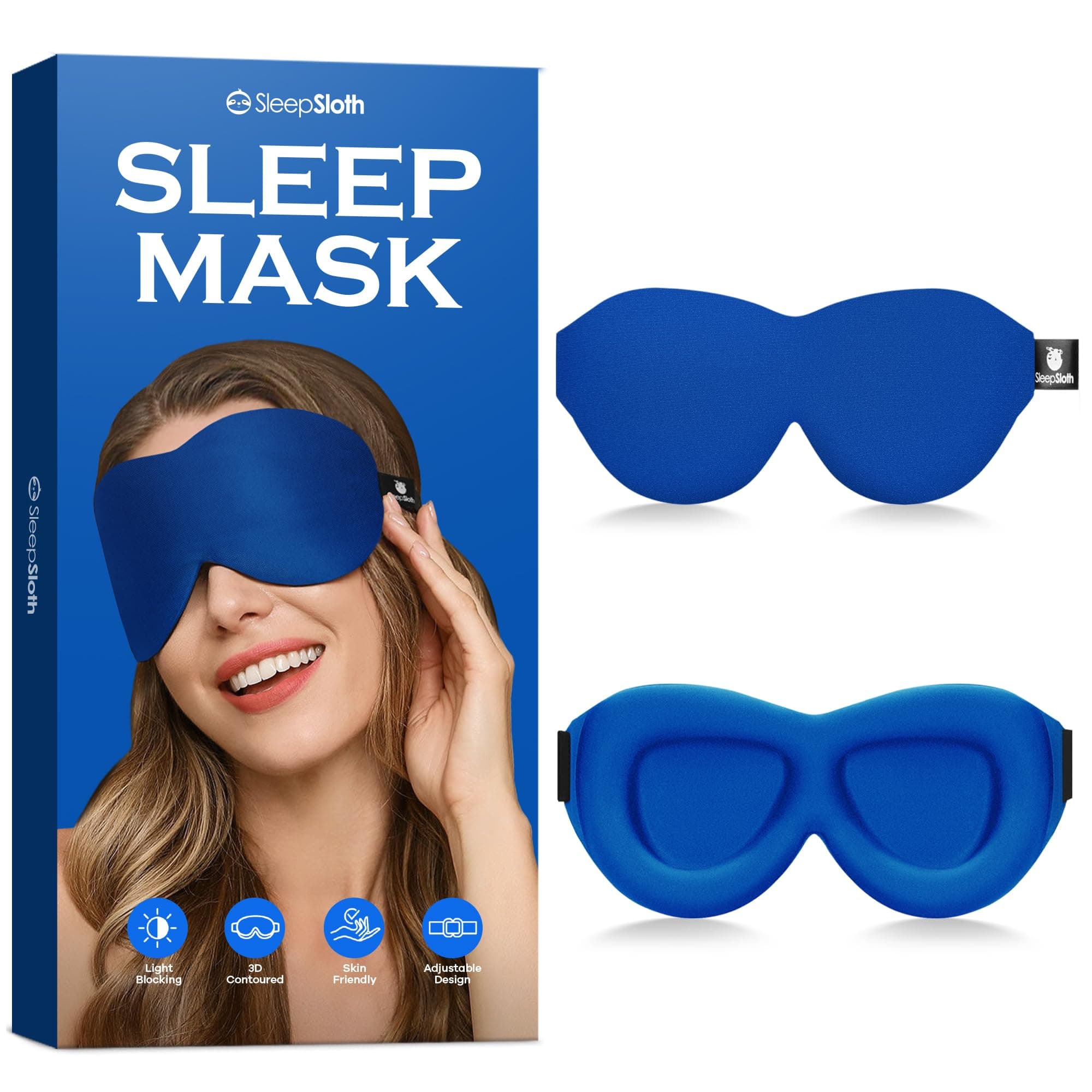 Sleep Eye Mask, 3D Contoured 100% Blackout Eye Mask, Sleep Mask with Adjustable Strap, Night Blindfold for Women Men, Eye Mask for Sleeping, Blue