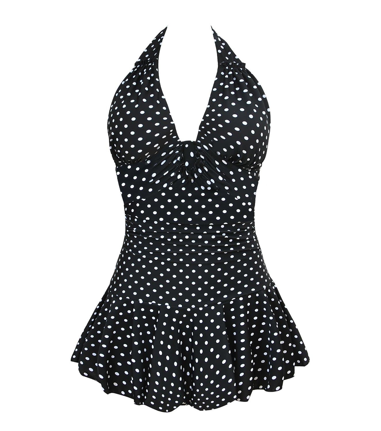 Lemu Women's Retro Vintage Polka Dot One Piece Pin Up Bikini Monokinis Swimsuit Small Black and white