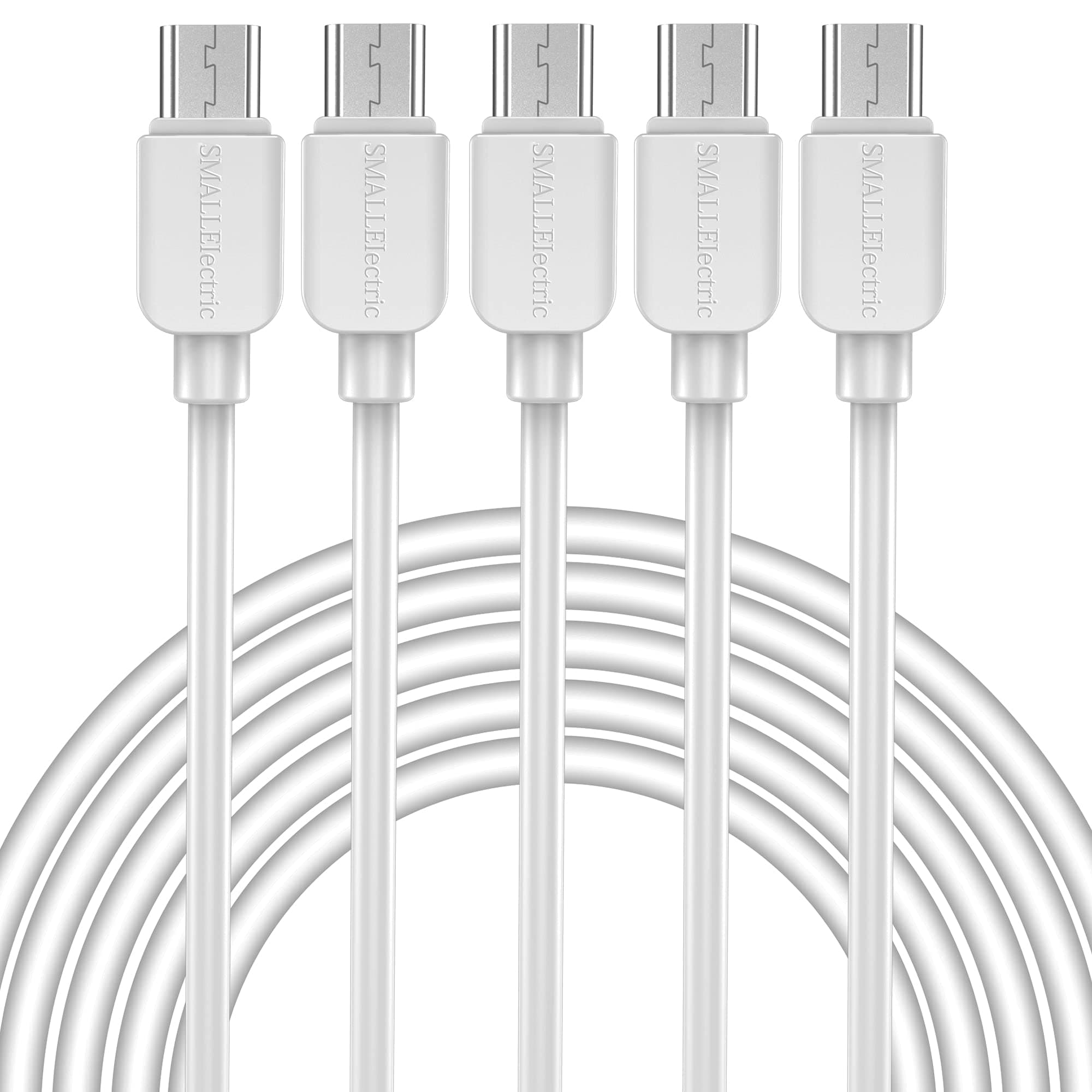SMALLElectric Micro USB Cable (5-Pack, 6FT) Android Charger, Long Android Phone Charger Cord for Samsung Galaxy S7 S6 Edge J7 S5,Note 5 4,LG 4 K40 K20,MP3,Kindle,Tablet,White