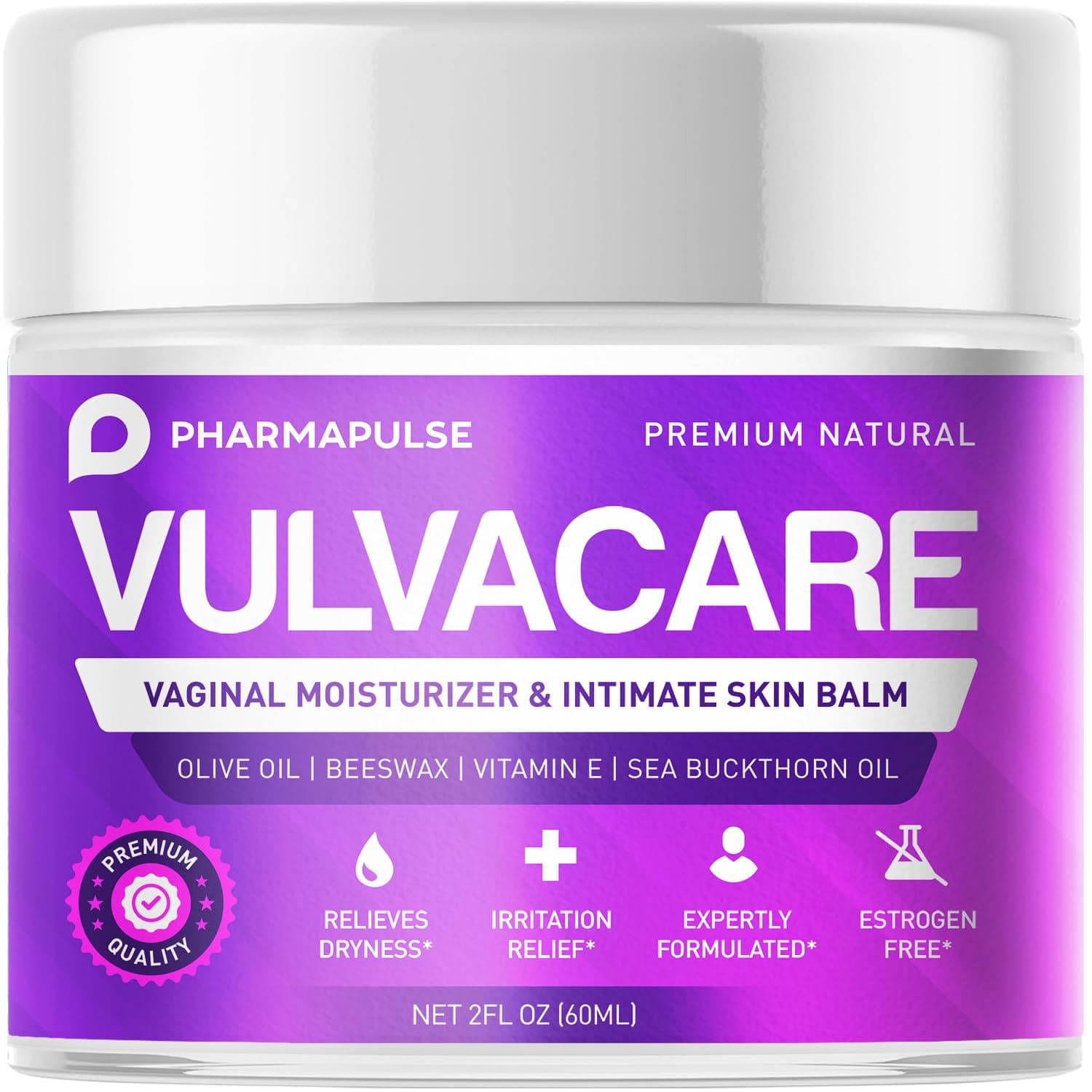 Pharmapulse Vaginal Moisturizer, Vulva Balm Cream, Intimate Skin Care, Menopause Support - Relieves Dryness, Itching, Burning, Redness, Chafing, Odor, Irritation - Estrogen Free 2oz