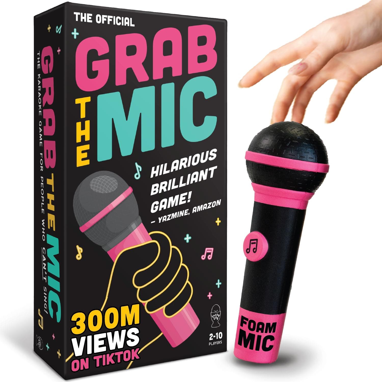 Lucky Egg Official Grab The Mic – Family Karaoke Game, 8+ Year Olds, 2-10 Players - Board Game for Bad Singers with 250 Lyrics (125 Cards) for Hilarious Game Nights & Birthday Party, Kids Gift