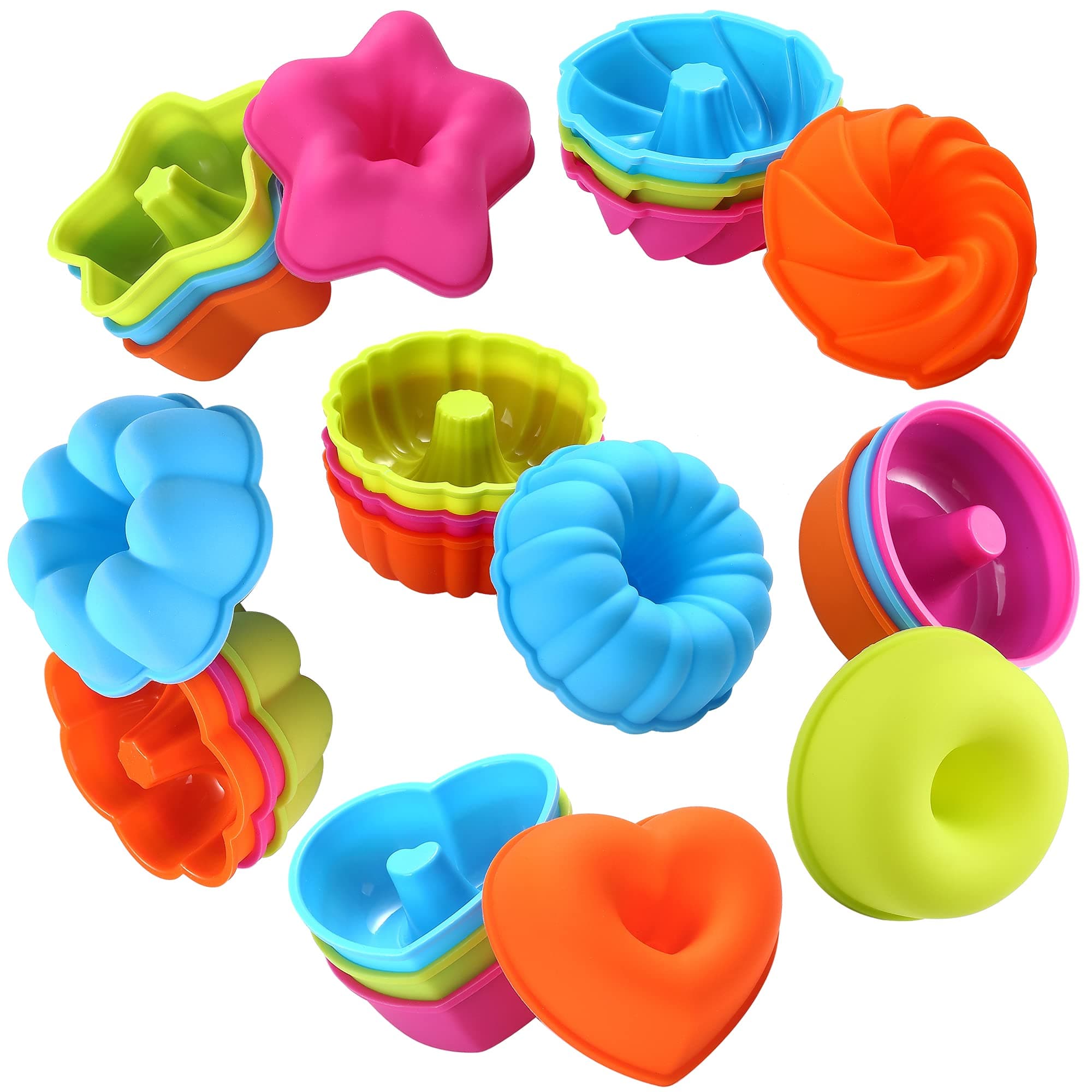 To encounter 24Pack Silicone Molds, Nonstick 2 3/4 inches Donut Mold, Silicone Baking Cups, Donut Pan, Muffin, Jello, Bagel Pan, Oven- Microwave- Dishwasher Safe