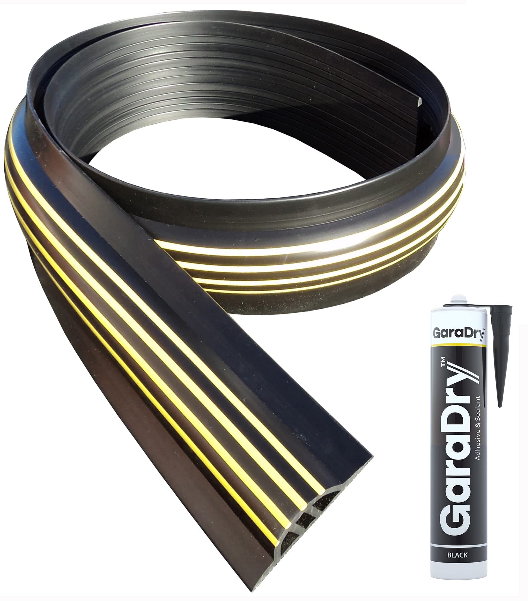 30mm High Garage Door Threshold Seal Kit 3.12m (10'3") | Black/Yellow PVC | Complete Kit | Adhesive Included