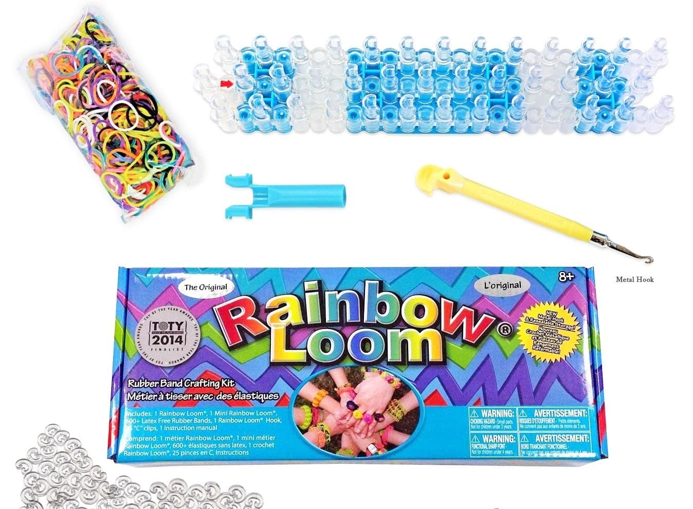 Rainbow Loom Crafting Kit includes Loom, Metal Hook, Mini Rainbow Loom, 600 Rubber Bands + 24 Clips
