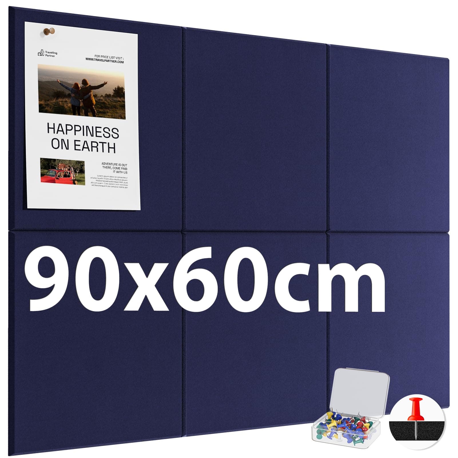 MaxGear Felt Board 30x30cm Cork Board Set of 6 Wall Mounted Cork Board 900x600mm with Push Pins Multifunctional Bulletin Board Message Board Photo Wall Information Board Indoor Decoration Memo Board
