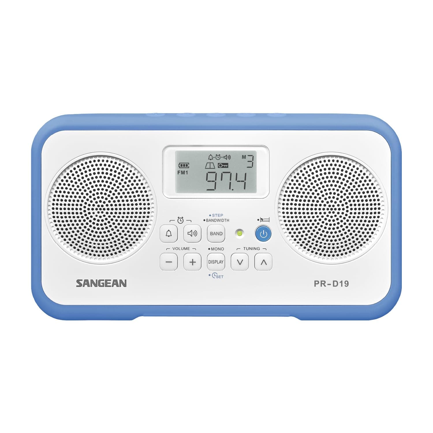 PR-D19BU FM Stereo/AM Digital Tuning Portable Radio with Protective Bumper (White/Blue)