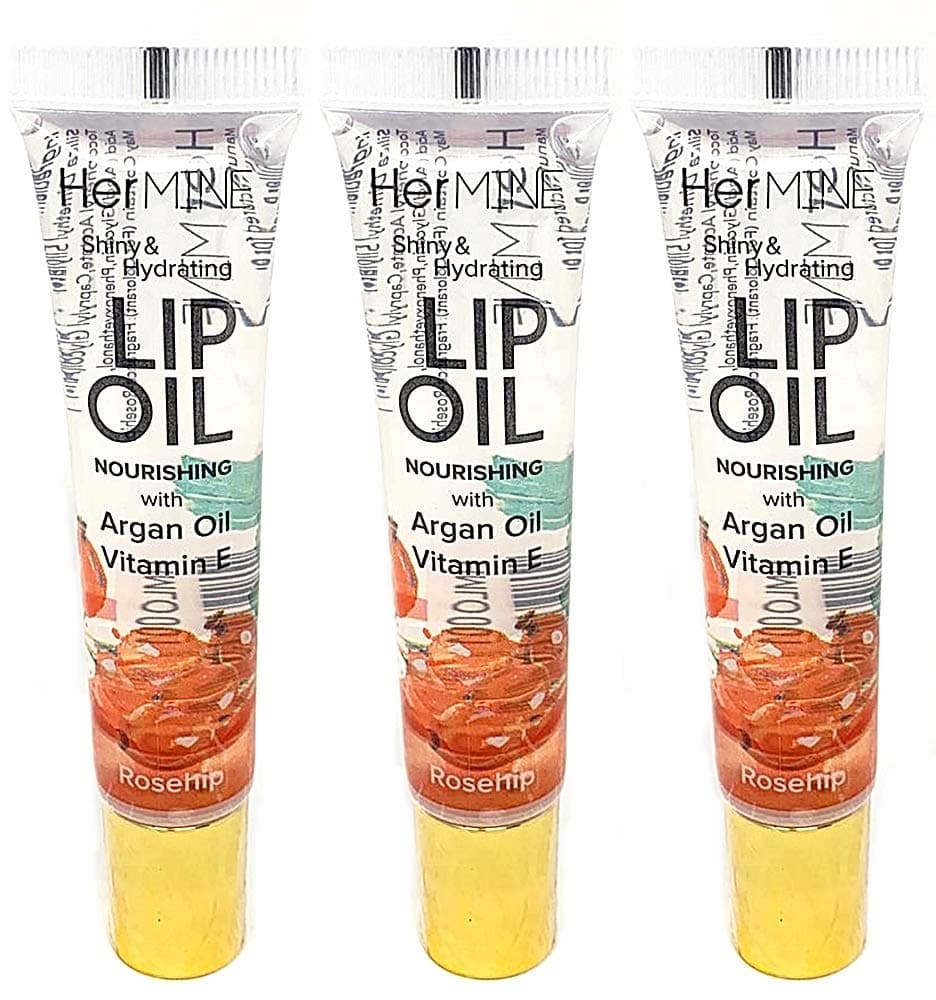 HerMINE Hydrating Lip Oil with Argan oil & Vitamin E Clear Long Lasting Nourishing Lip Oils Moisturizing Gel Multi-Packs Softening Clear Oil