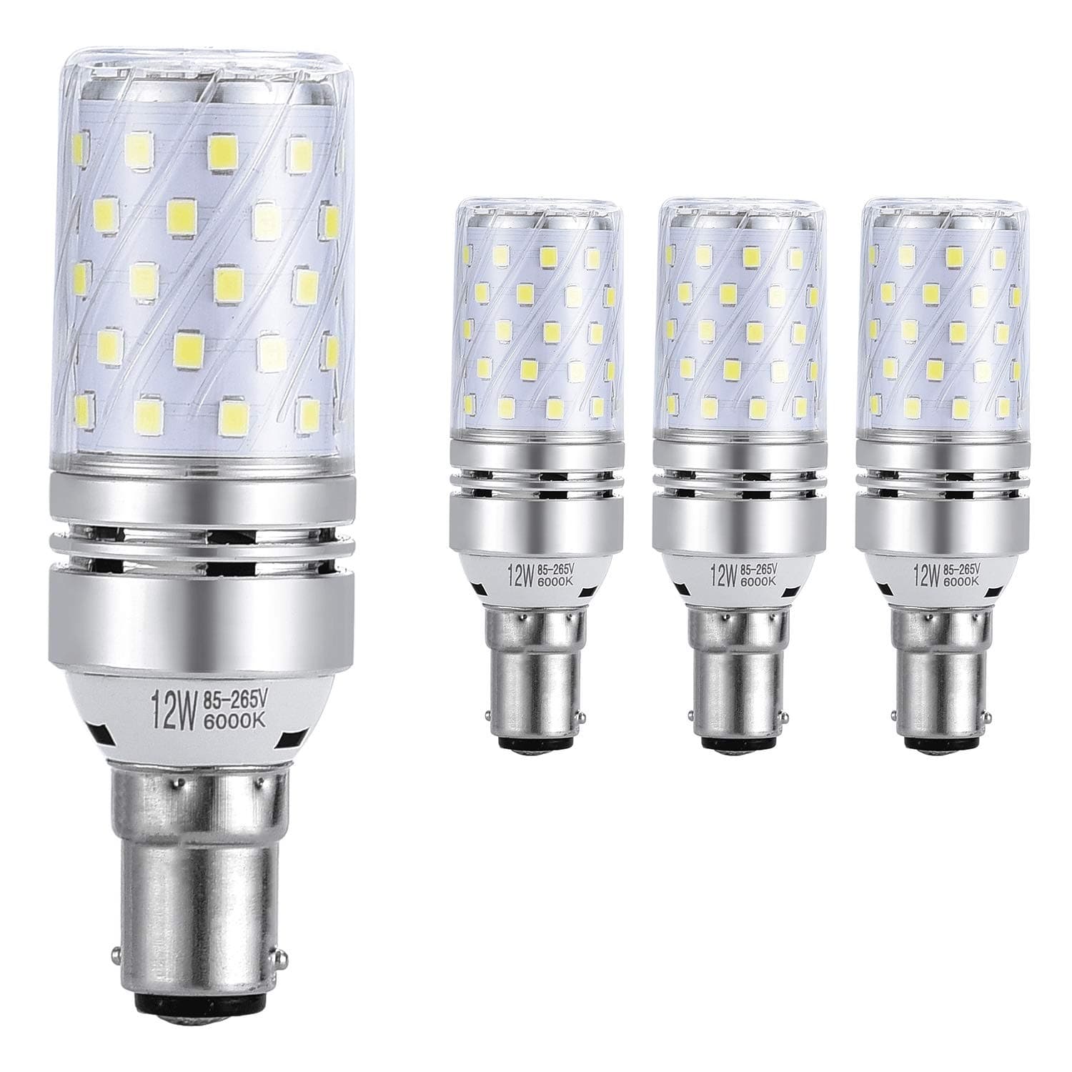 HzSane B15 LED Corn Bulbs 12W, 100W Incandescent Bulbs Equivalent, 6000K Daylight White, 1200Lm, B15 Small Bayonet Cap LED Light Bulbs, Non-Dimmable, 4-Pack [Energy Class A+]