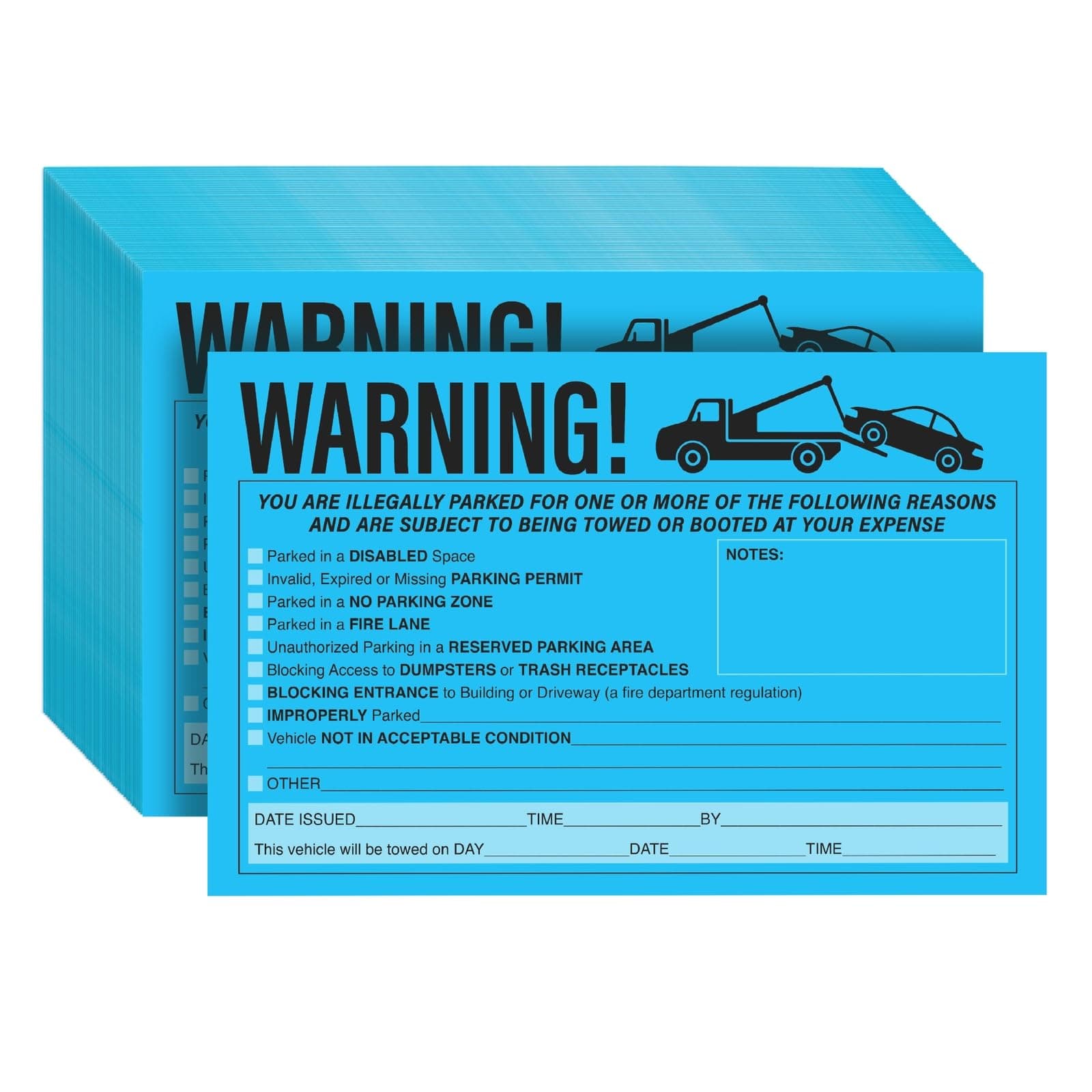 Juvale Tow Stickers for Vehicles - 8 x 5 in, Blue, 50 Pack - Illegal Parking Stickers & Parking Violation Tickets - Tow Tags & Abandoned Car Notices