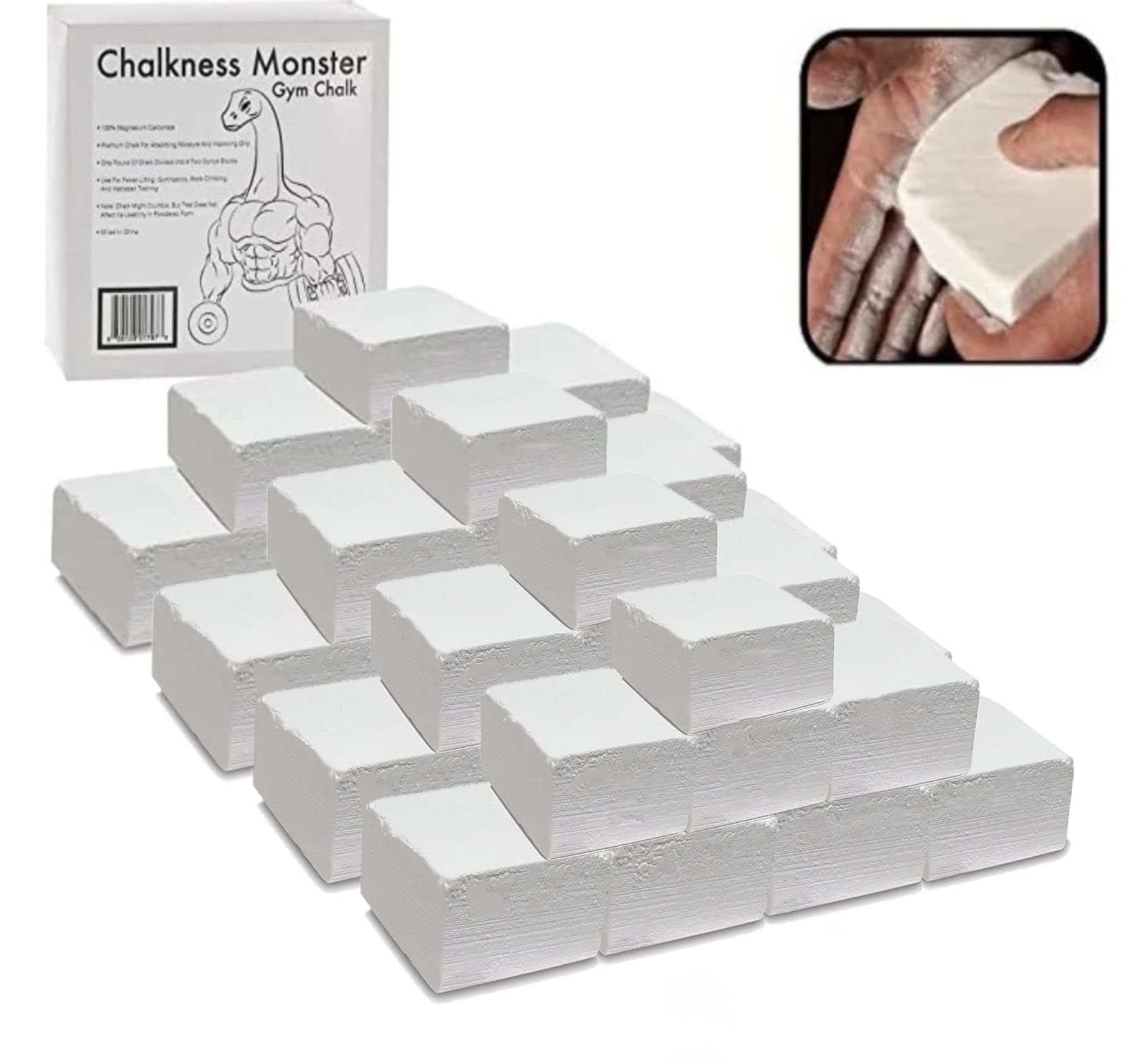 SCS Direct Chalkness Monster Gym Chalk Blocks - Premium Sport Hand (32 x 2oz Blocks) Easy Grip, Moisture Absorbing Great for Power Lifting, Rock Climbing, Gymnastics, Weightlifting, Crossfit and More