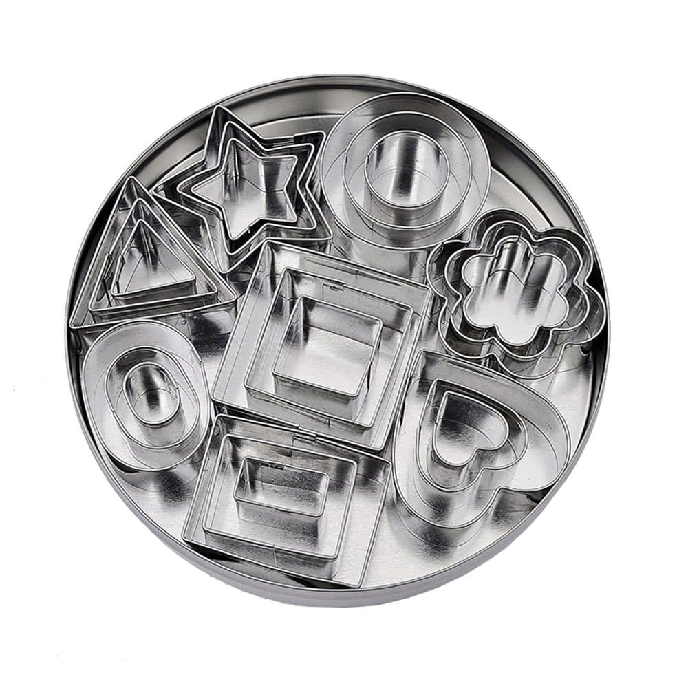 Ertek Small 24pcs Biscuit Cookie Cutters Set Made of Stainless Steel with Assorted Size; Geometric and Flowers Shapes; Cutters for Kitchen, Baking, Dessert Plating Design and Molding Cake Decoration