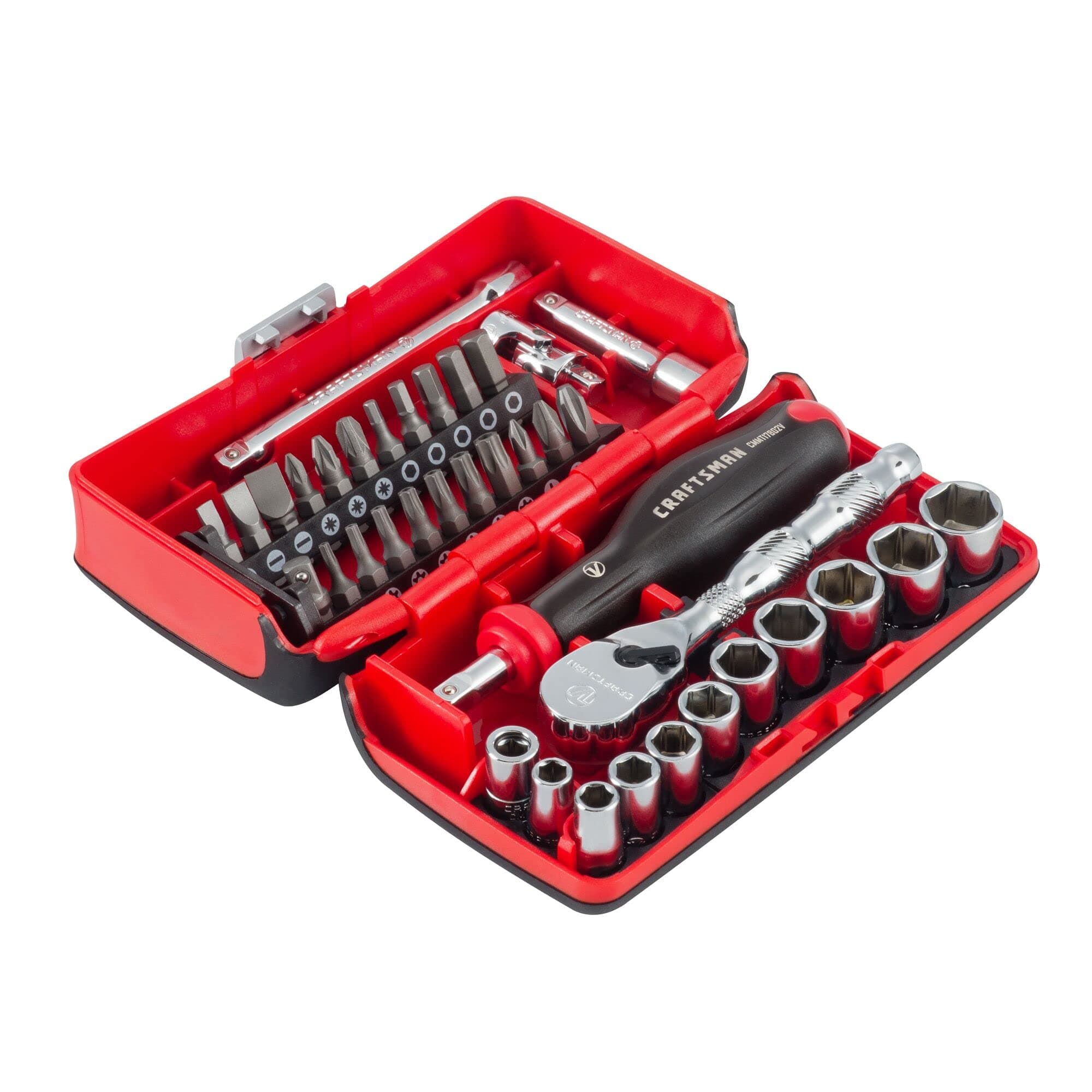V-SERIES Socket Set with 80-tooth Low Profile Ratchet, 38 Piece Shallow MM, 1/4 Inch Drive (CMMT45751V)