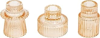 Vixdonos Glass Candlestick Holders Tealight Candle Holders for Table Centerpieces, Wedding Decor and Dinner Party (3 Pcs, Yellow)